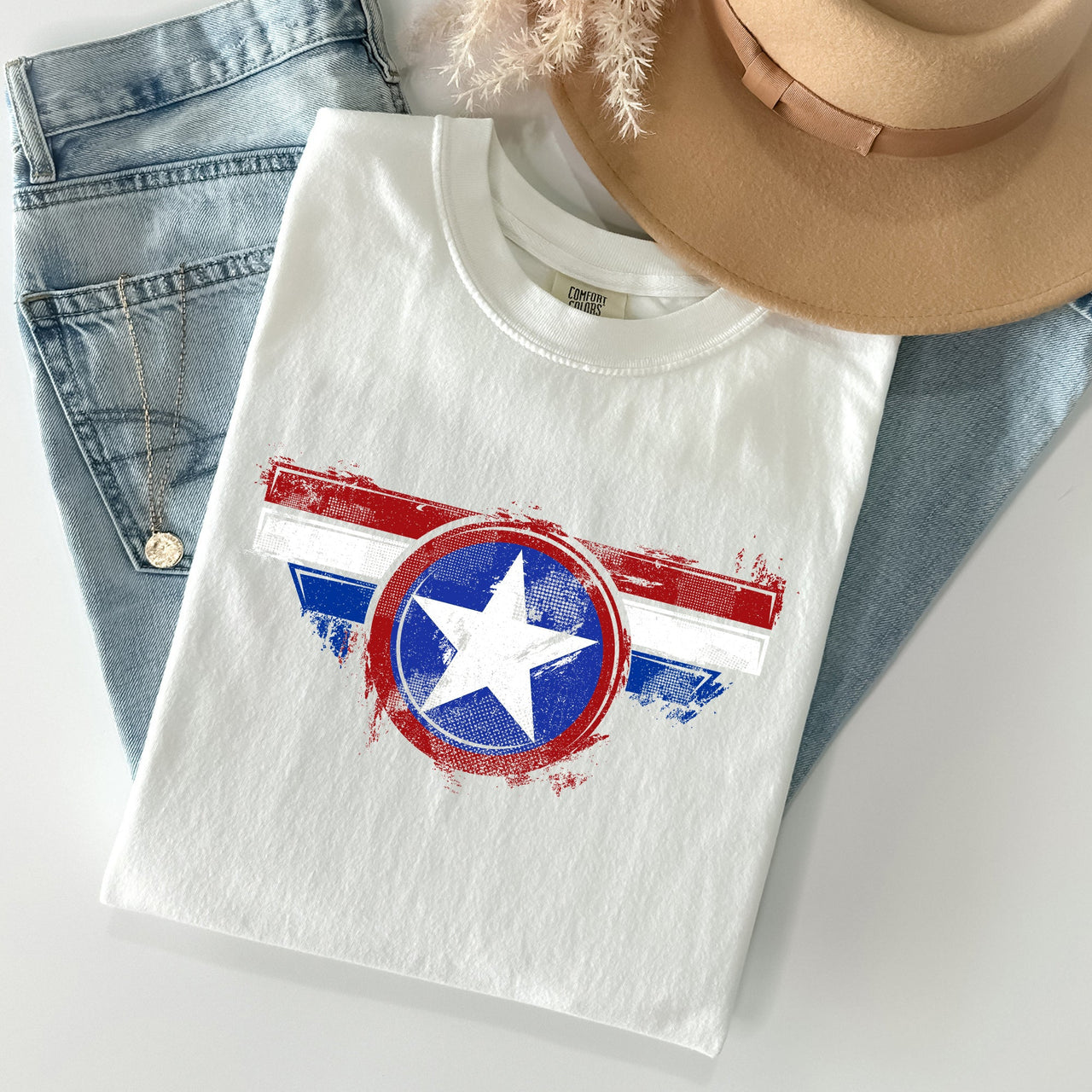 America Super Hero Flag Patriotic 4th Of July Ring-Spun Cotton Comfort Colors Tee