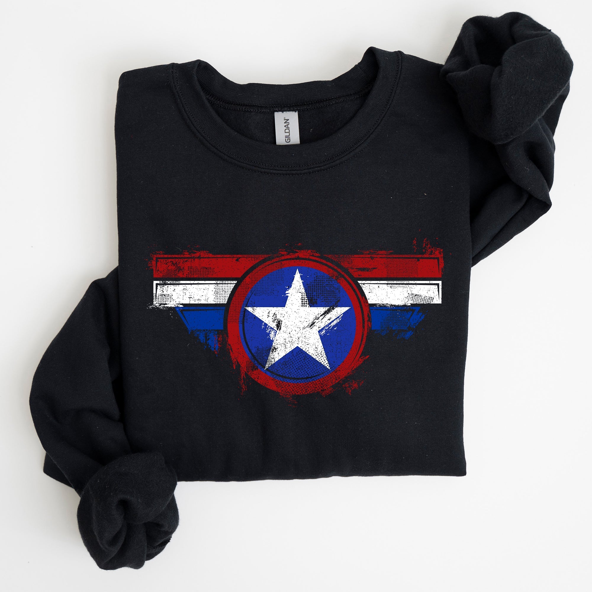 America Super Hero Flag Patriotic 4th of July United States Flag Emblem Graphic Inspired Sweatshirt