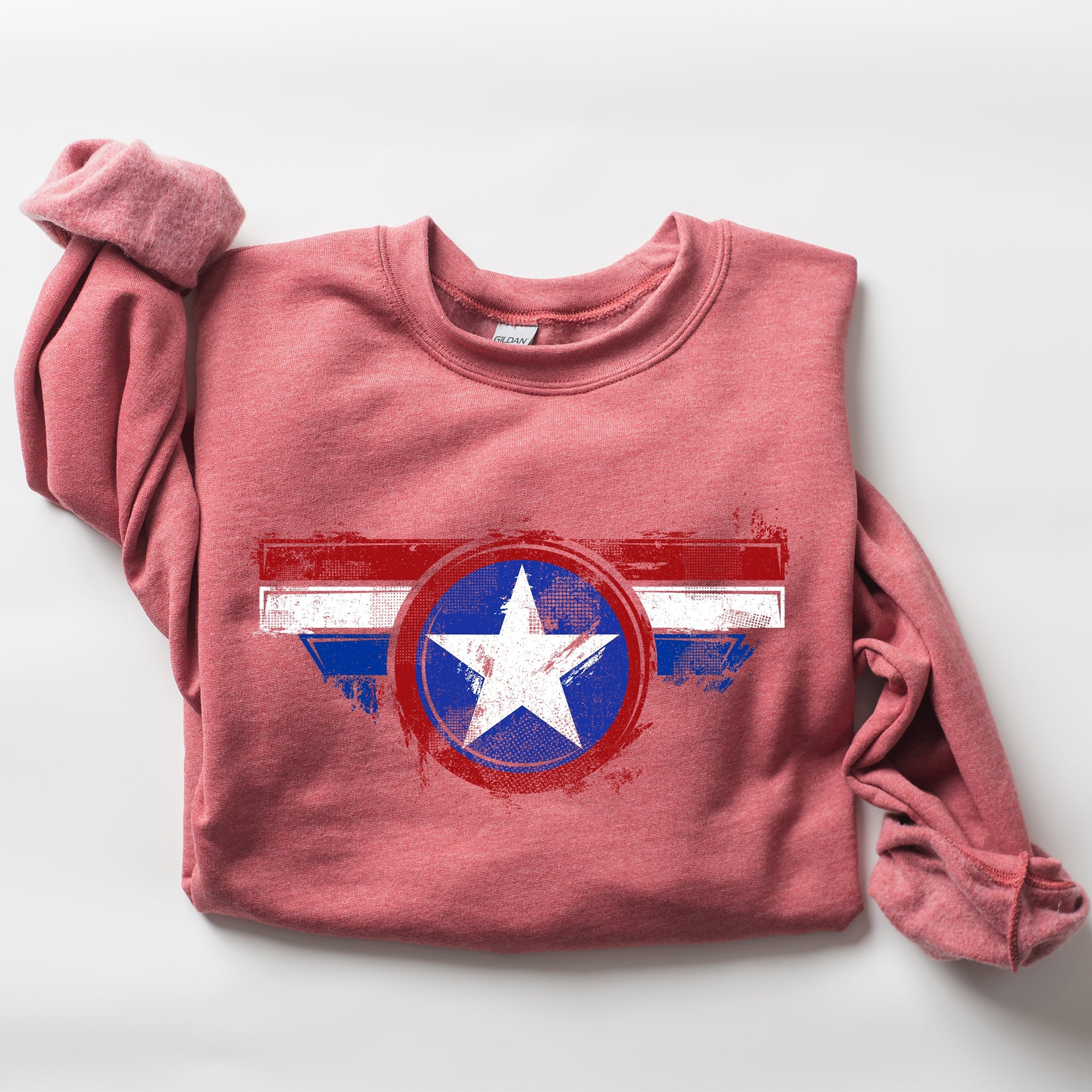 America Super Hero Flag Patriotic 4th of July United States Flag Emblem Graphic Inspired Sweatshirt