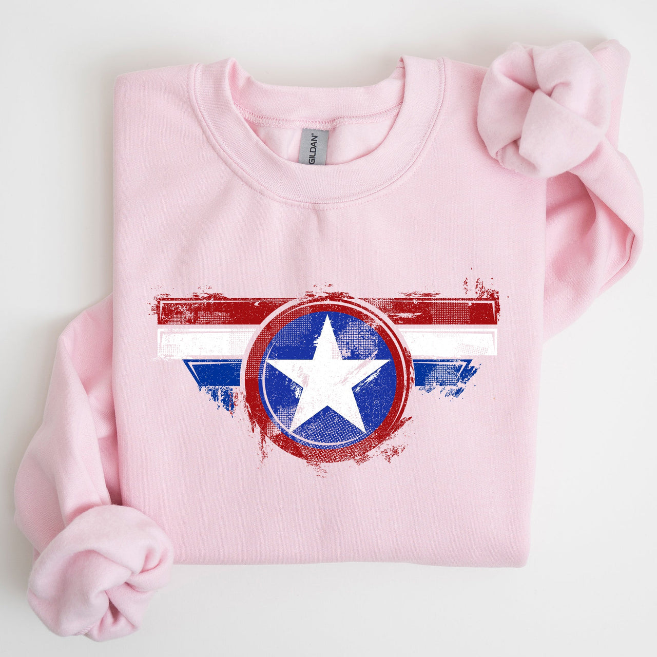 America Super Hero Flag Patriotic 4th of July United States Flag Emblem Graphic Inspired Sweatshirt