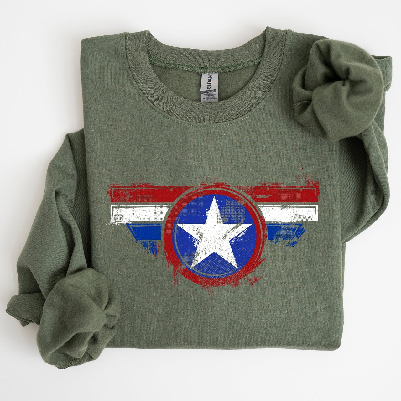 America Super Hero Flag Patriotic 4th of July United States Flag Emblem Graphic Inspired Sweatshirt