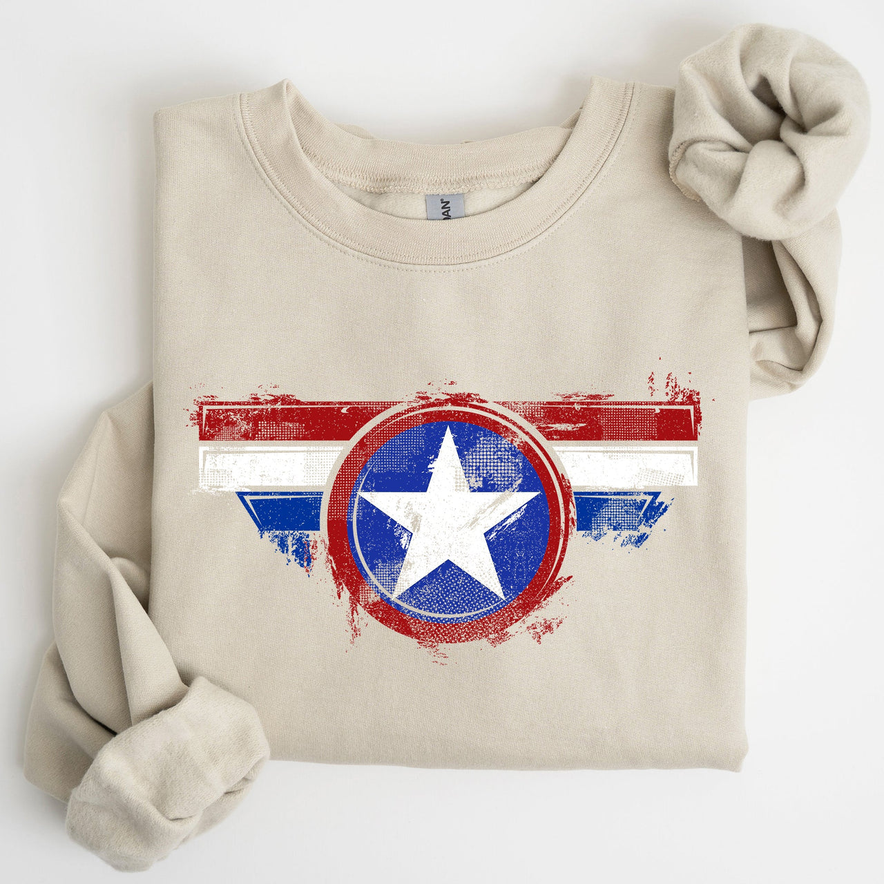 America Super Hero Flag Patriotic 4th of July United States Flag Emblem Graphic Inspired Sweatshirt