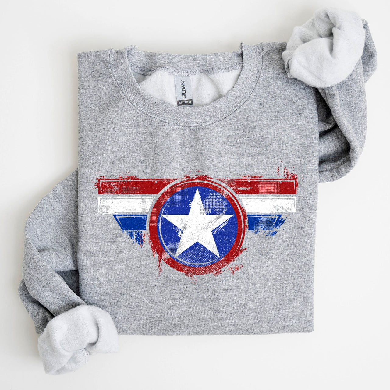 America Super Hero Flag Patriotic 4th of July United States Flag Emblem Graphic Inspired Sweatshirt