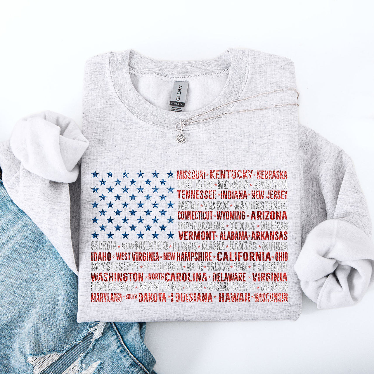 American Flag States Patriot USA 4th of July Patriotic Graphic Keepsake Edition Sweatshirt
