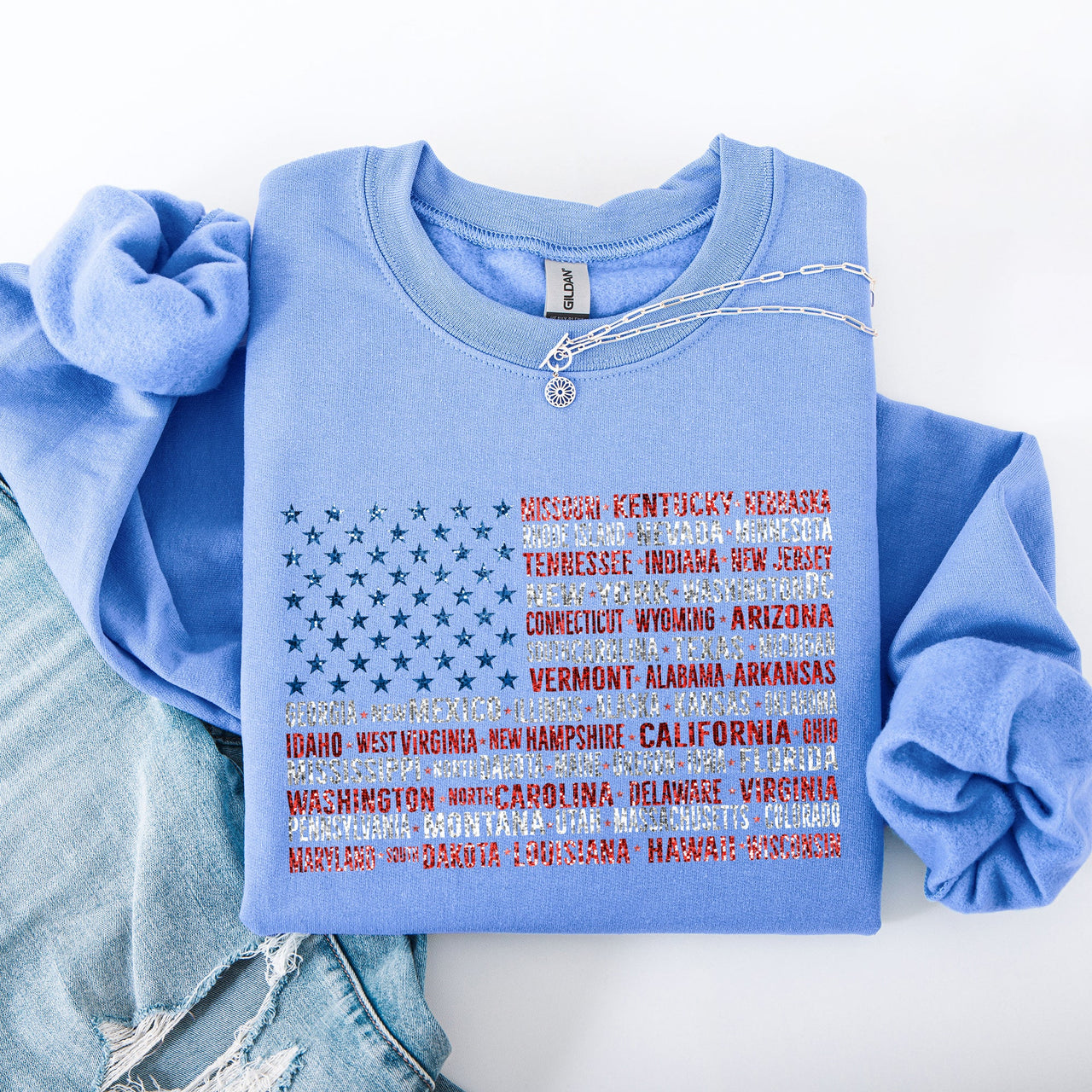 American Flag States Patriot USA 4th of July Patriotic Graphic Keepsake Edition Sweatshirt