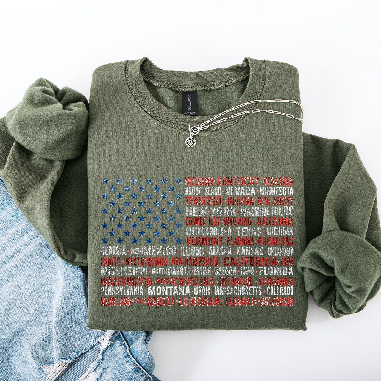 American Flag States Patriot USA 4th of July Patriotic Graphic Keepsake Edition Sweatshirt