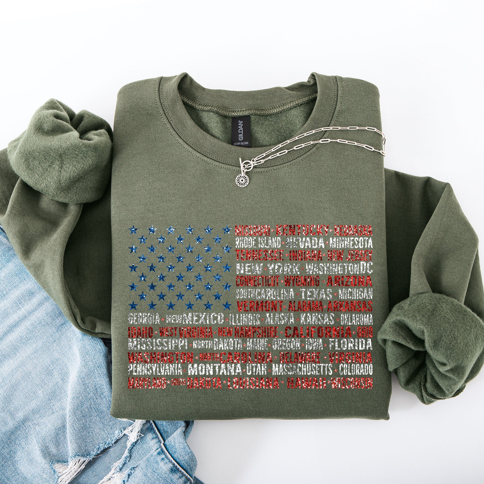 American Flag States Patriot USA 4th of July Patriotic Graphic Keepsake Edition Sweatshirt