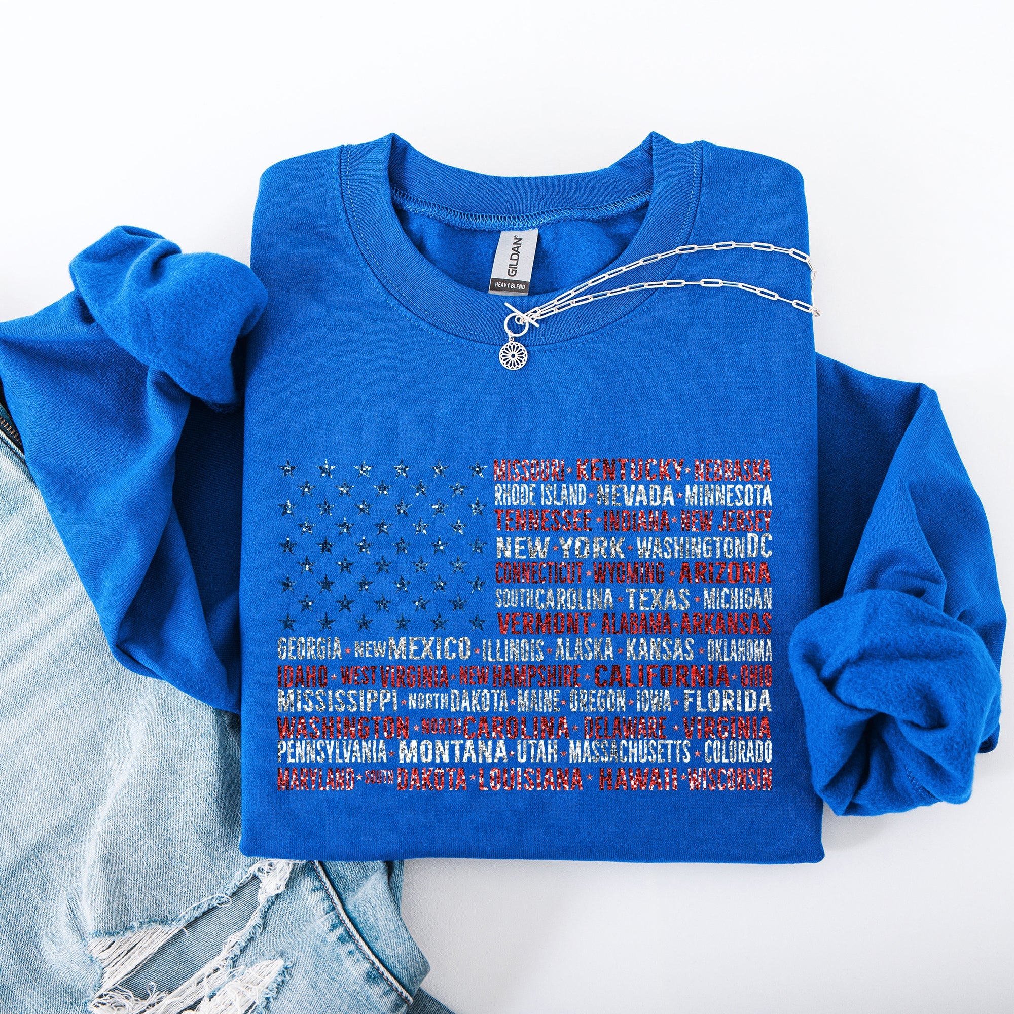 American Flag States Patriot USA 4th of July Patriotic Graphic Keepsake Edition Sweatshirt