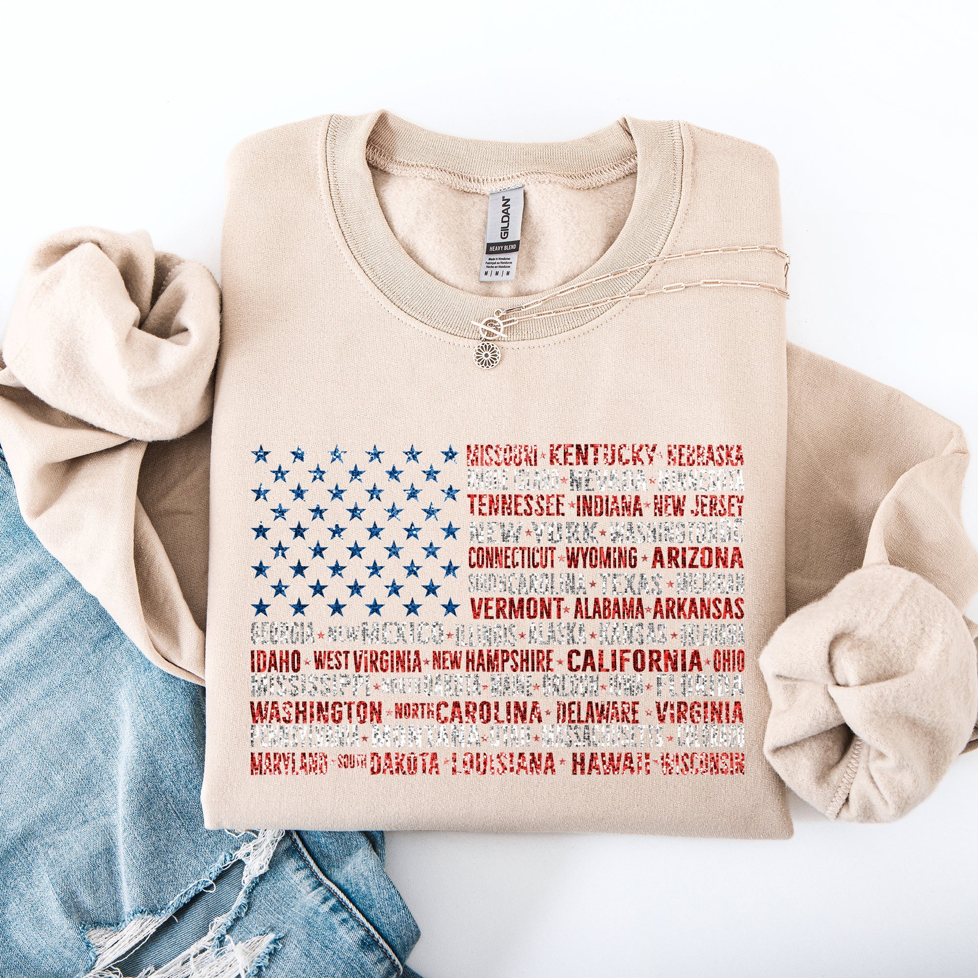 American Flag States Patriot USA 4th of July Patriotic Graphic Keepsake Edition Sweatshirt