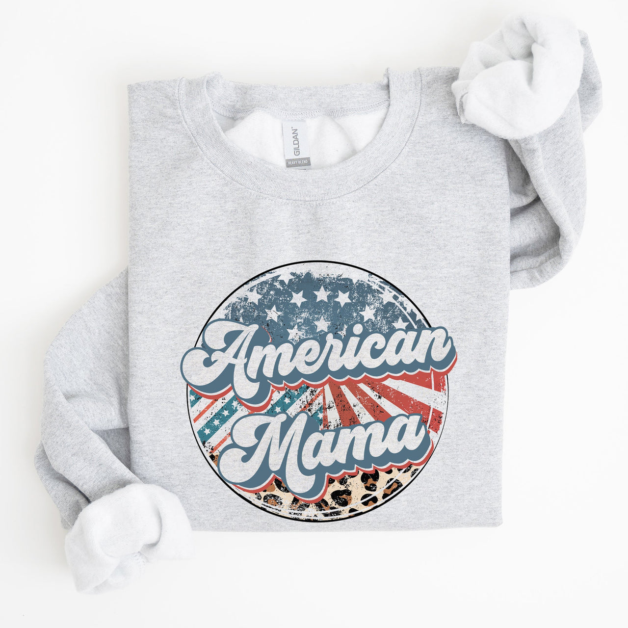 American Mama Leopard Print Patriotic Independence Day Celebration Edition Sweatshirt