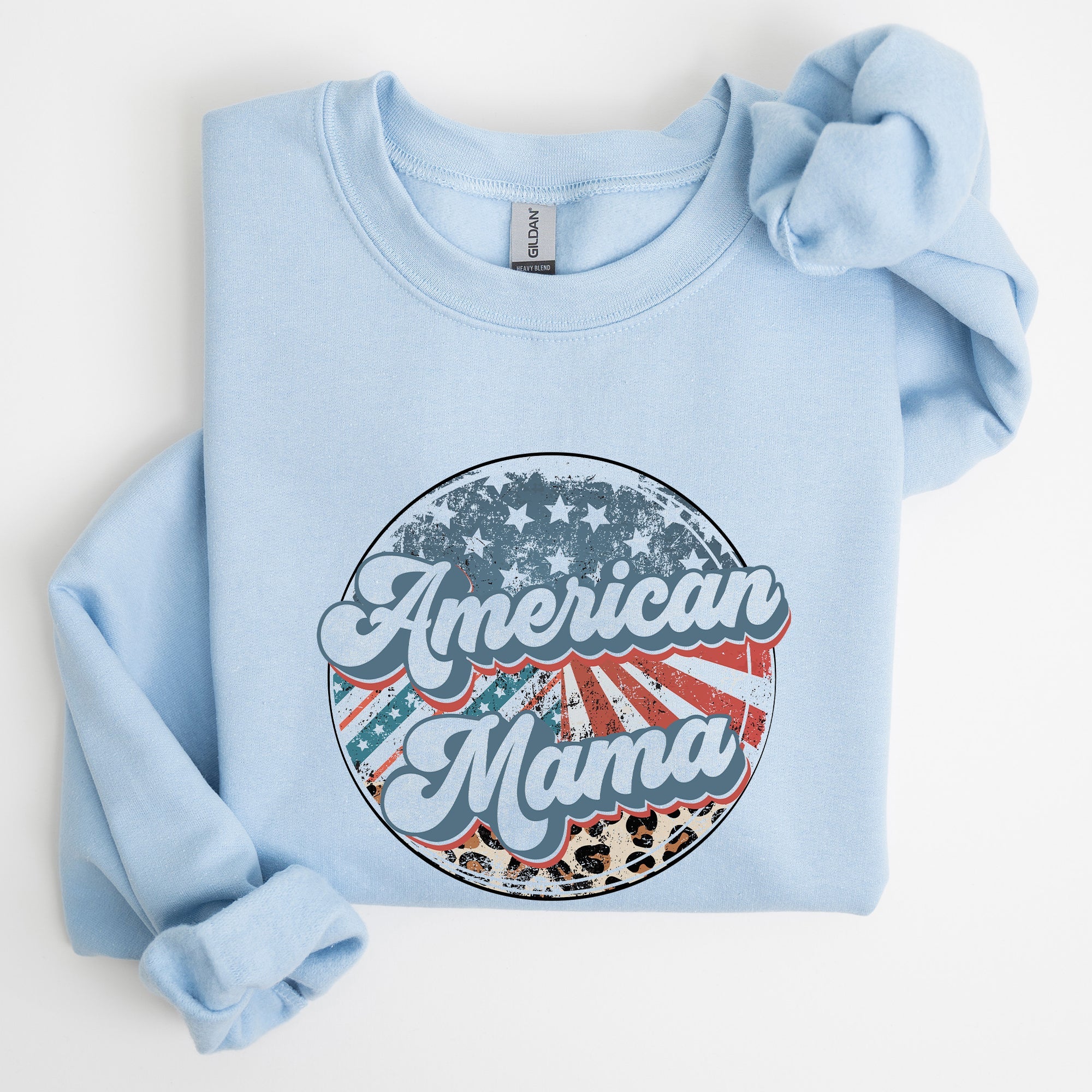 American Mama Leopard Print Patriotic Independence Day Celebration Edition Sweatshirt