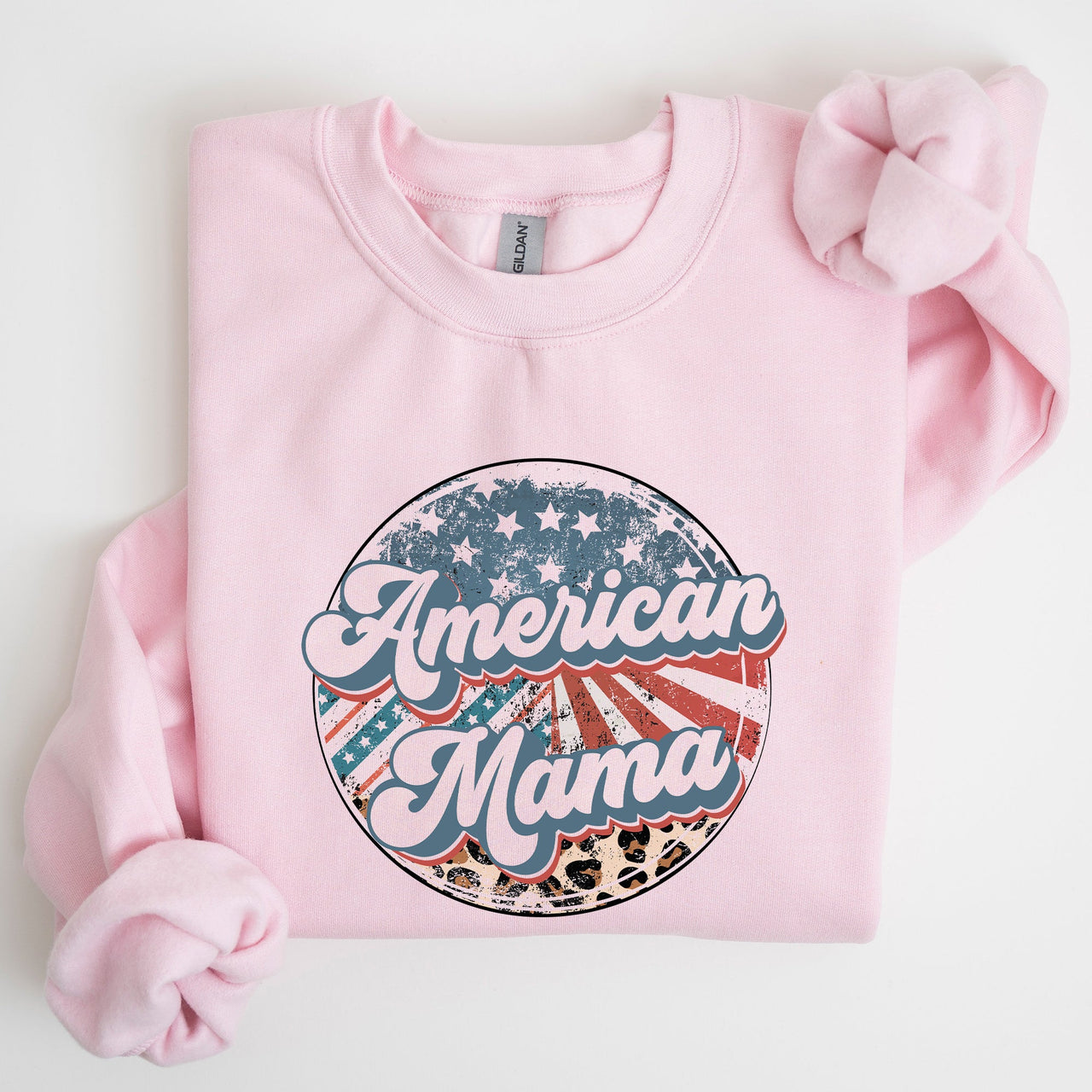 American Mama Leopard Print Patriotic Independence Day Celebration Edition Sweatshirt