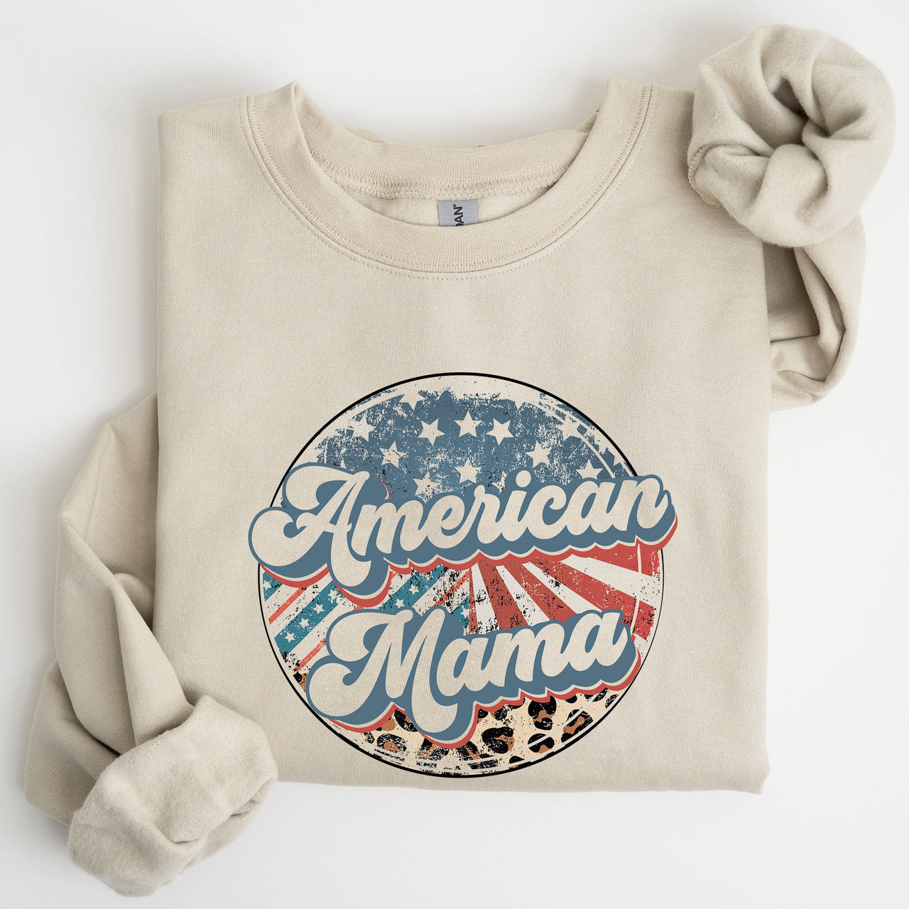 American Mama Leopard Print Patriotic Independence Day Celebration Edition Sweatshirt