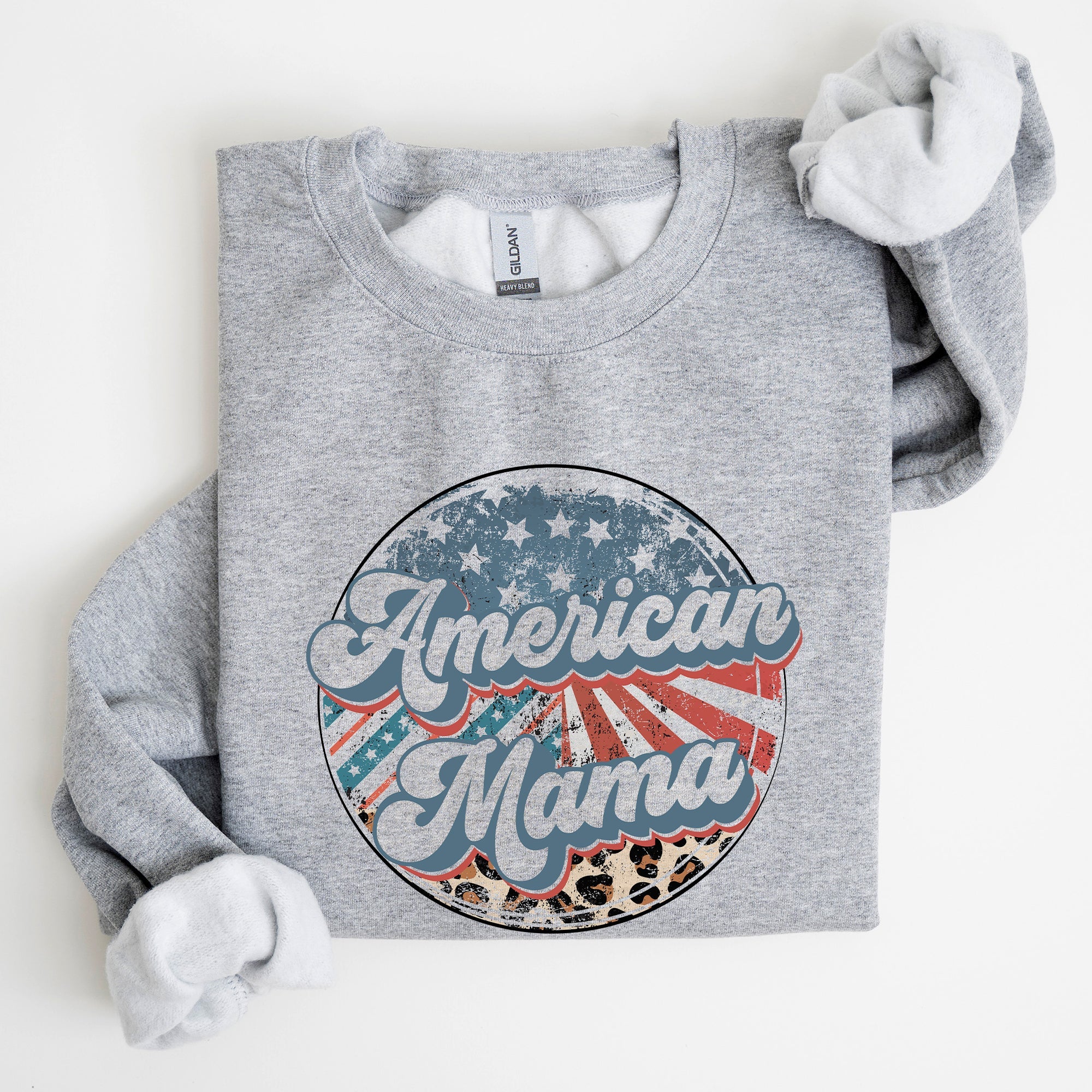 American Mama Leopard Print Patriotic Independence Day Celebration Edition Sweatshirt