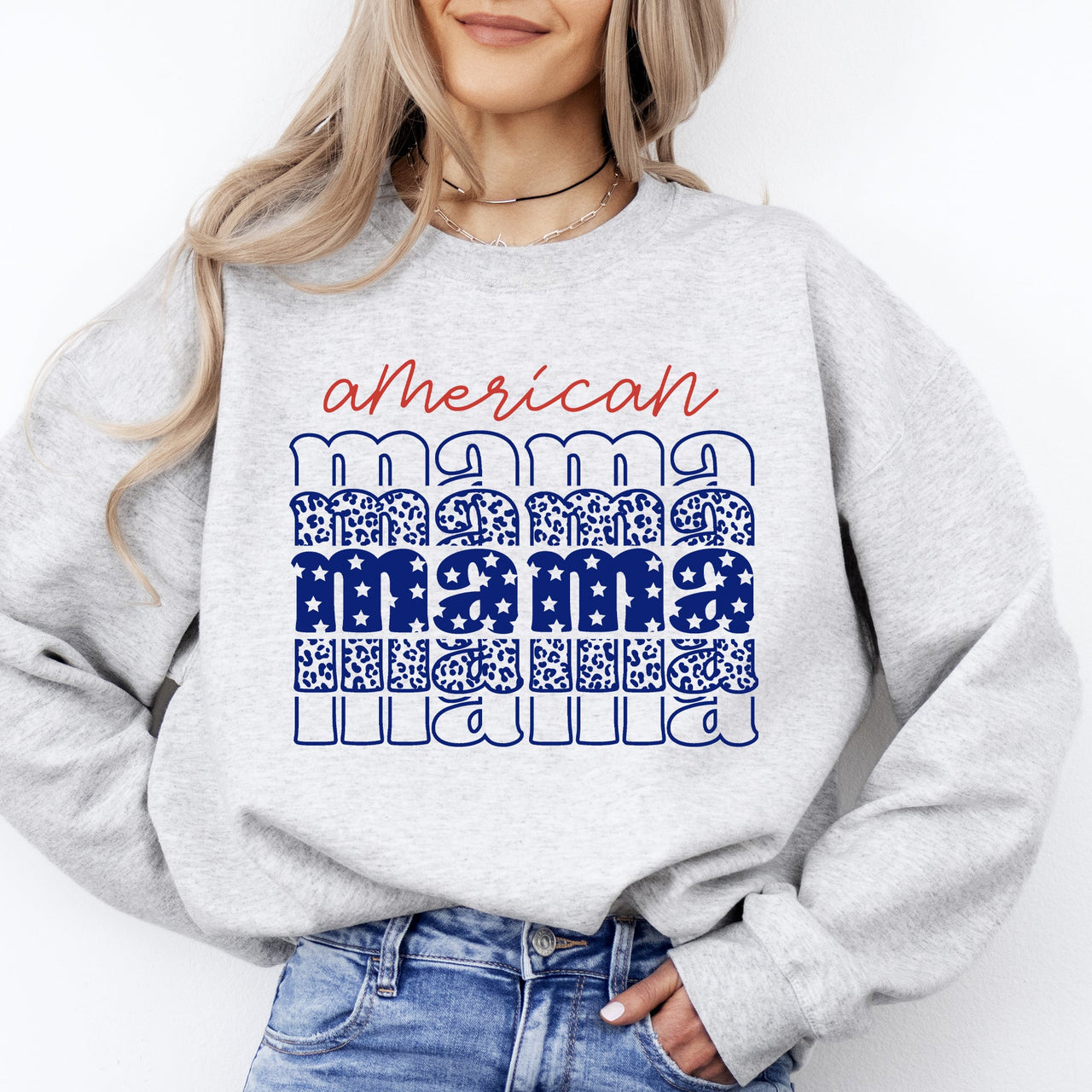 American Mama Retro Vintage Patriotic Stars Leopard Fourth Of July Celebration Sweatshirt