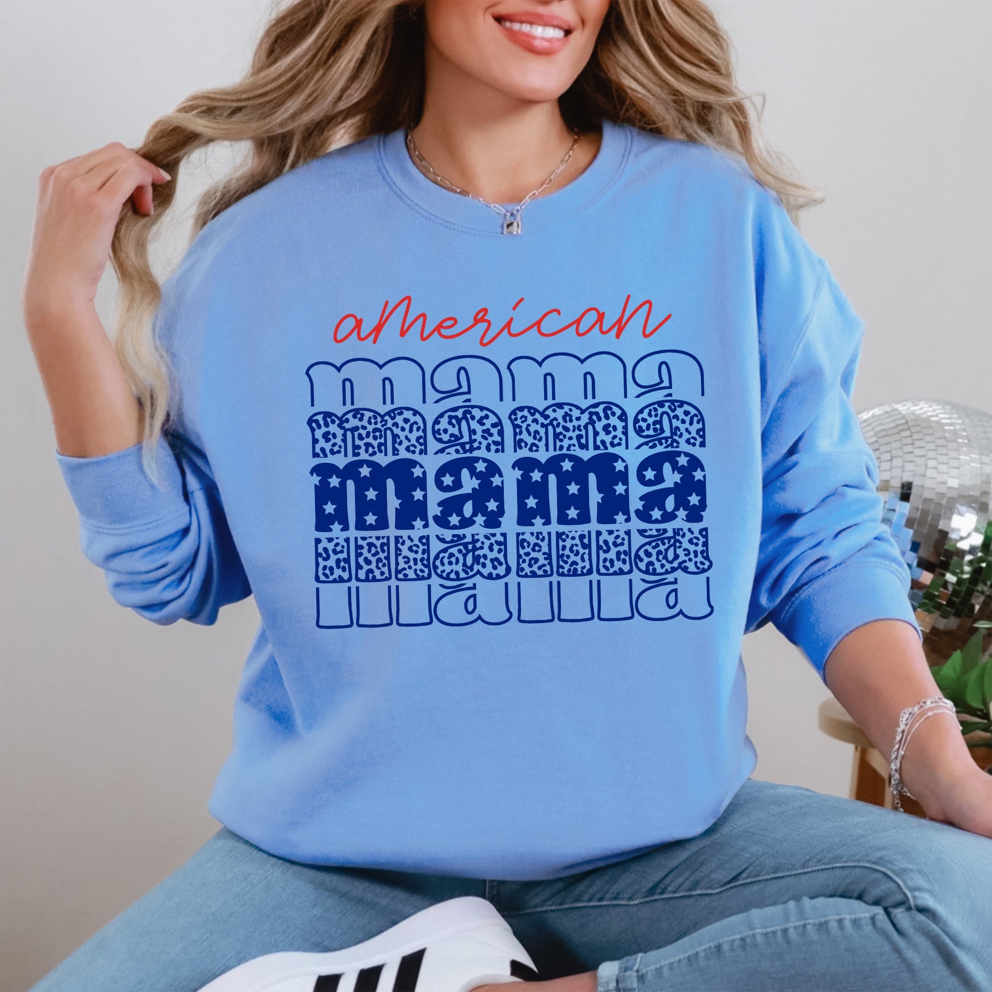 American Mama Retro Vintage Patriotic Stars Leopard Fourth Of July Celebration Sweatshirt