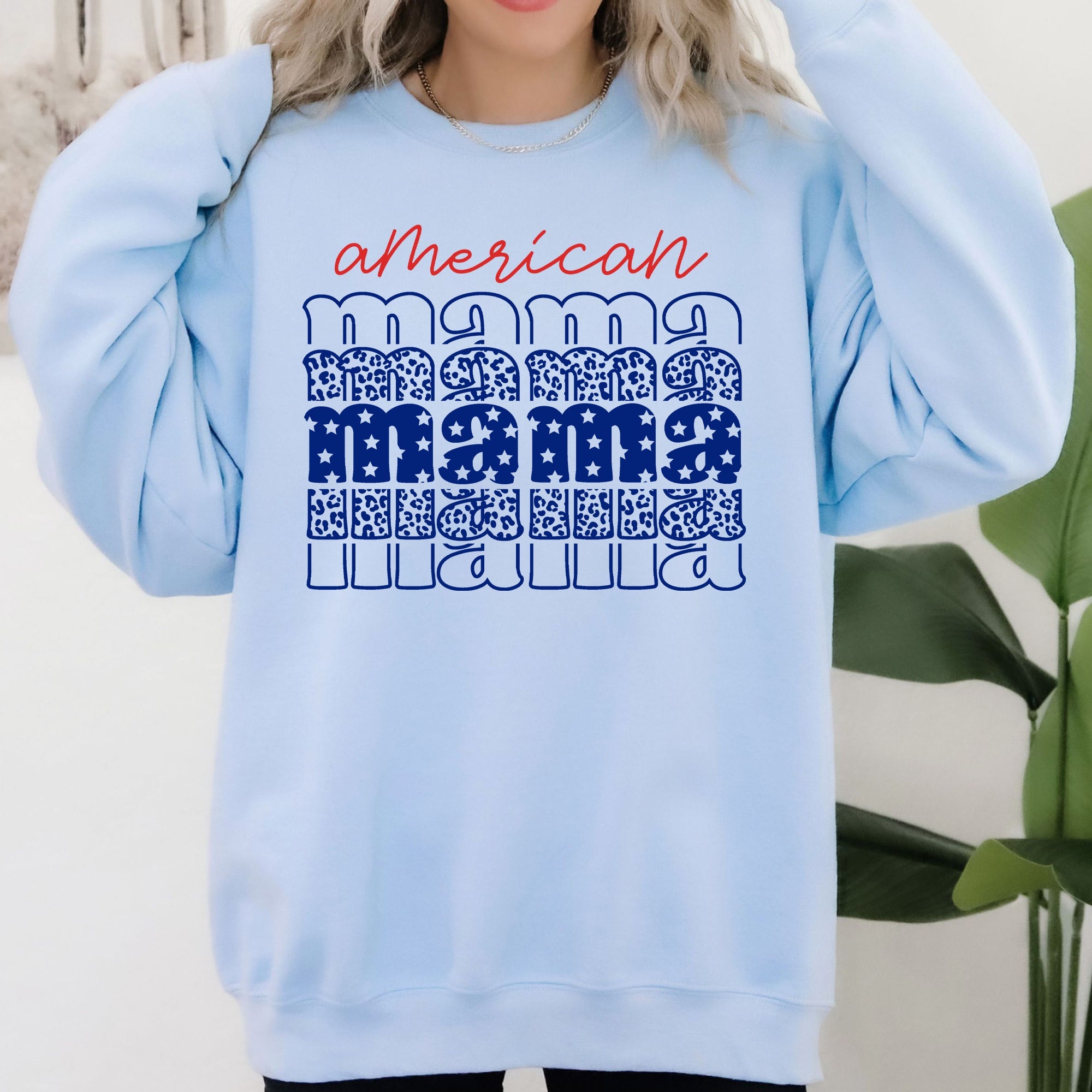American Mama Retro Vintage Patriotic Stars Leopard Fourth Of July Celebration Sweatshirt