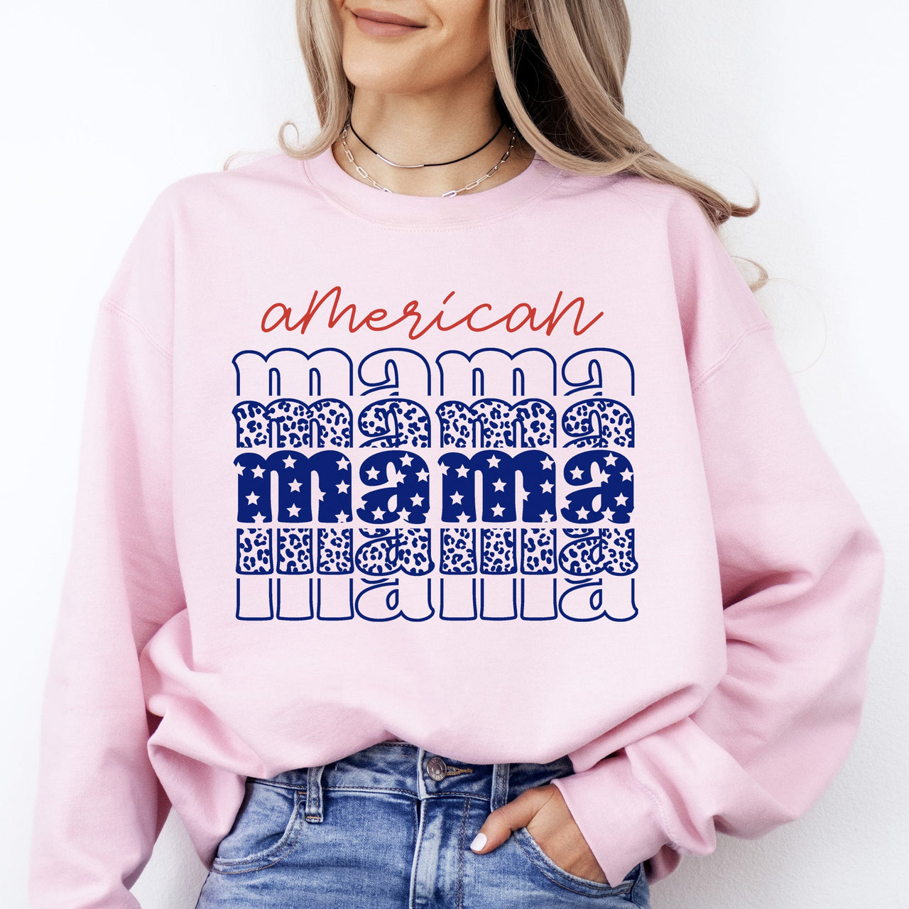 American Mama Retro Vintage Patriotic Stars Leopard Fourth Of July Celebration Sweatshirt