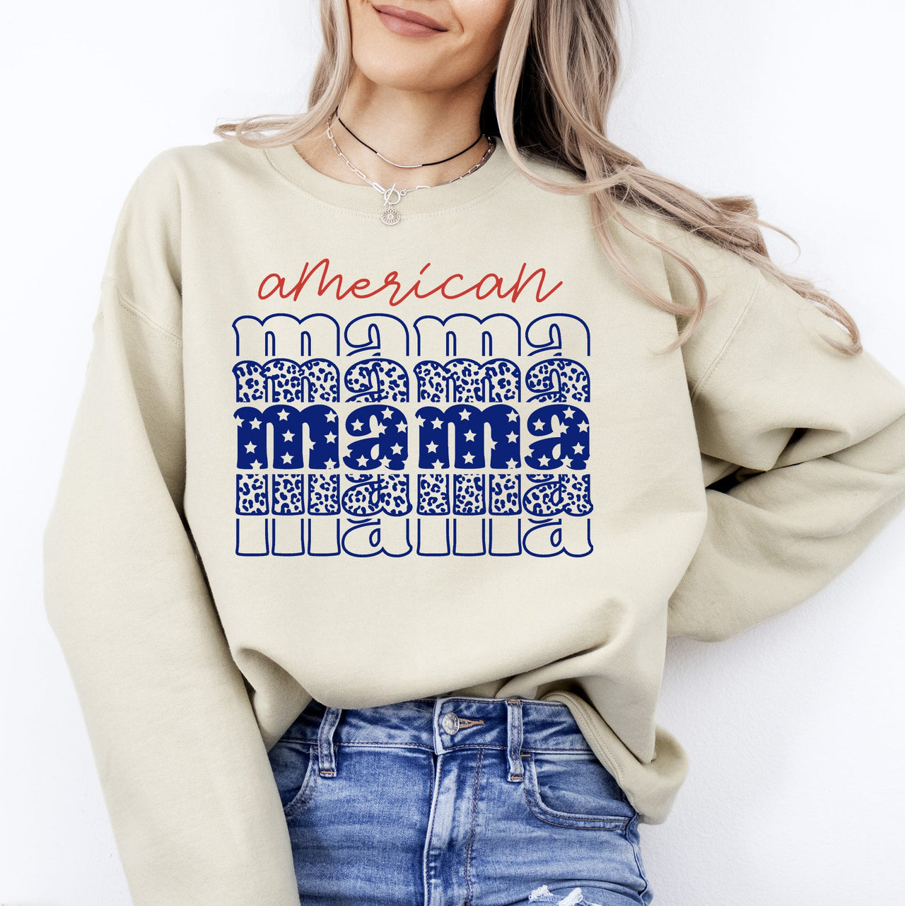 American Mama Retro Vintage Patriotic Stars Leopard Fourth Of July Celebration Sweatshirt
