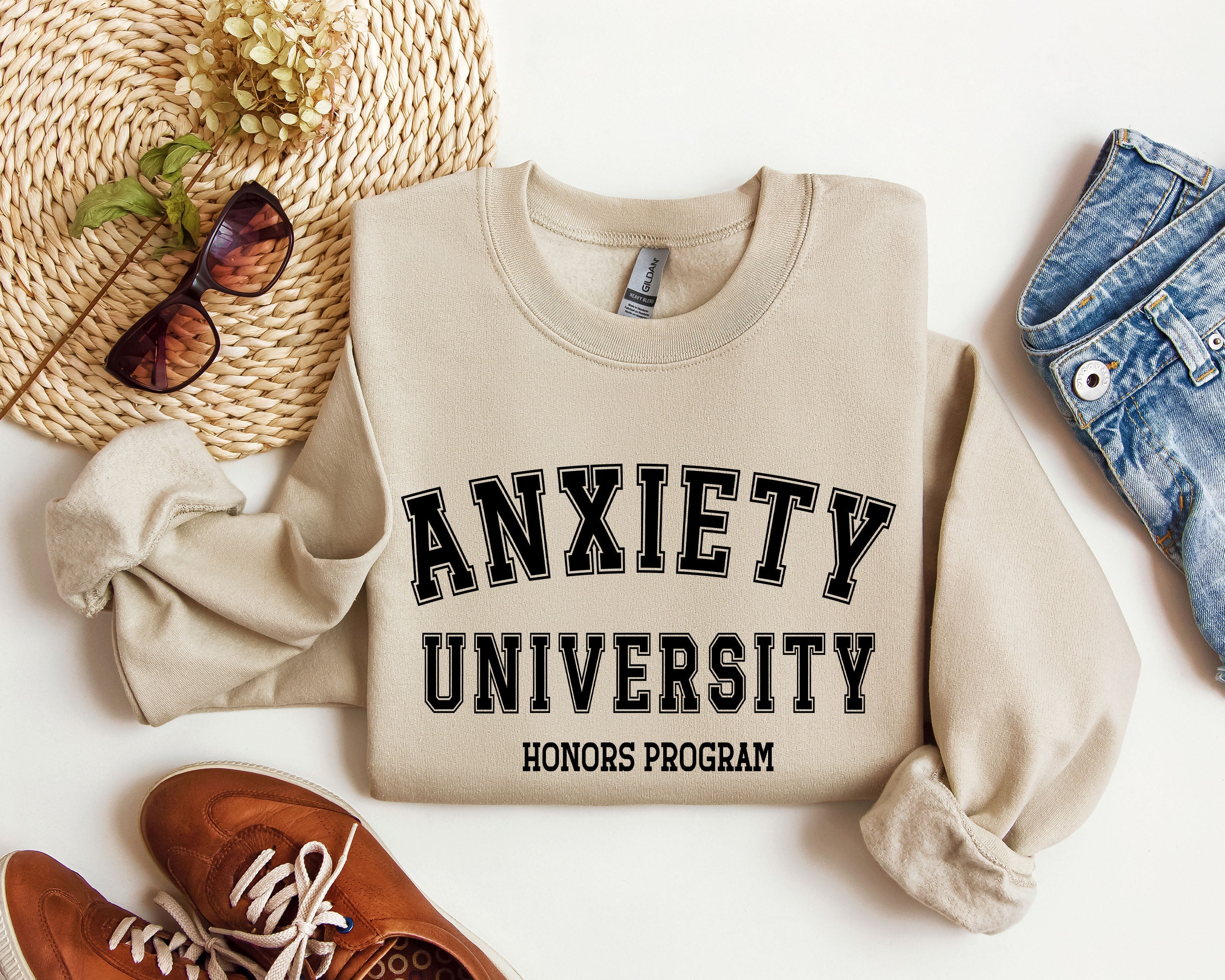 Anxiety University Sarcastic College Humor Graphic Typography Design For Study Breaks And Late Nights Sweatshirt