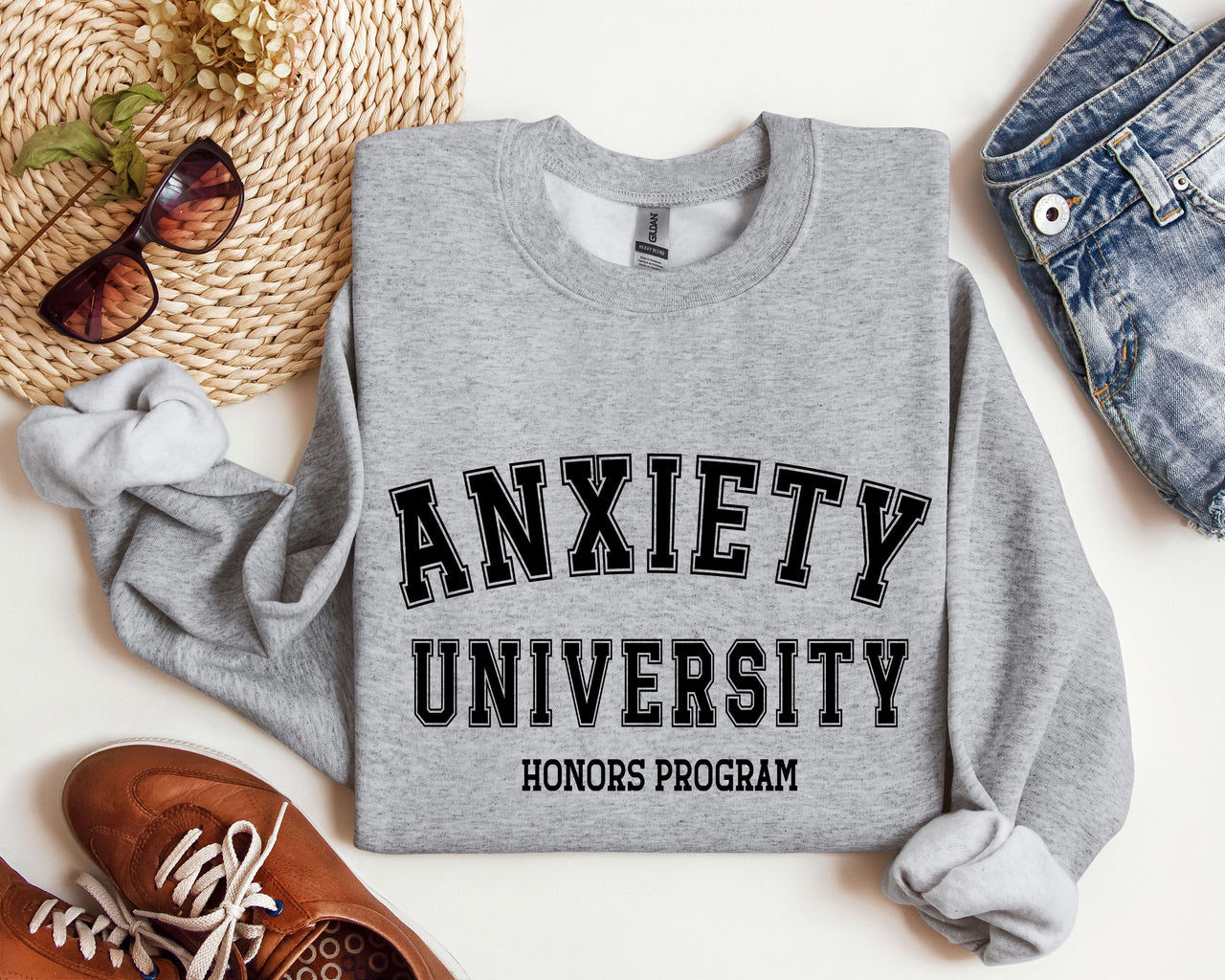 Anxiety University Sarcastic College Humor Graphic Typography Design For Study Breaks And Late Nights Sweatshirt