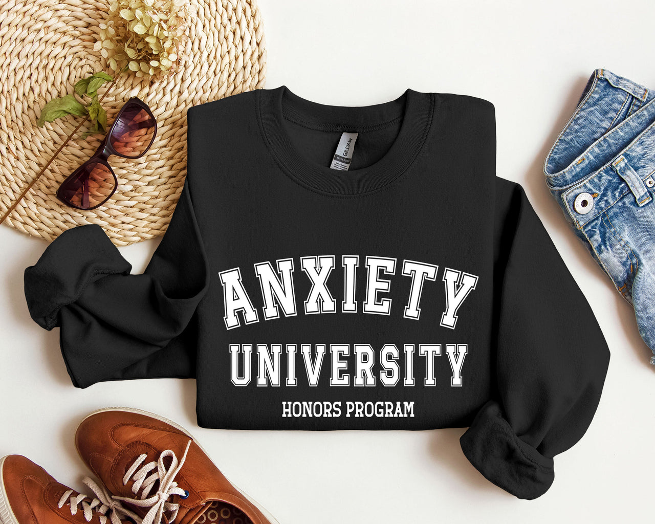Anxiety University Sarcastic College Humor Graphic Typography Design For Study Breaks And Late Nights Sweatshirt