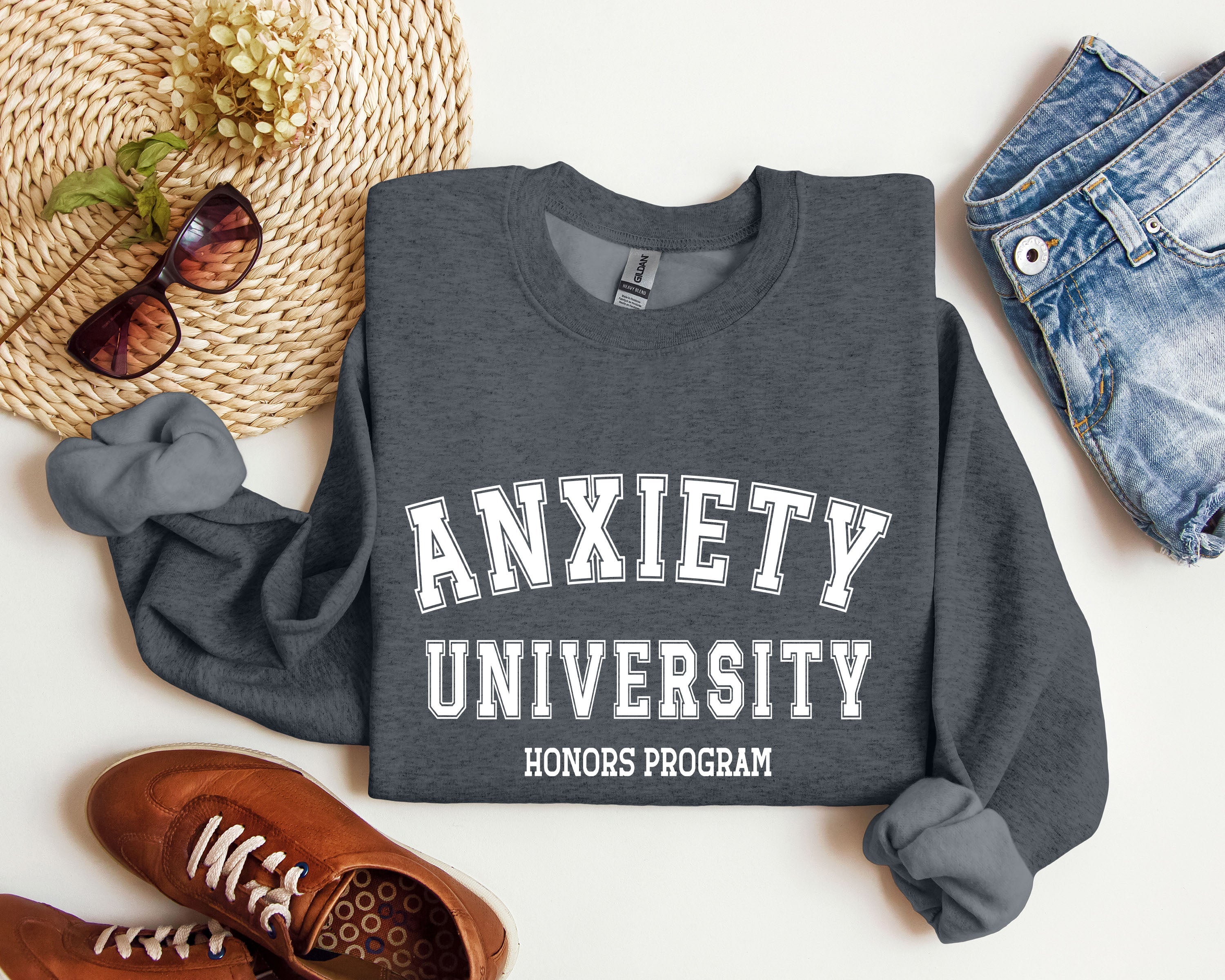 Anxiety University Sarcastic College Humor Graphic Typography Design For Study Breaks And Late Nights Sweatshirt