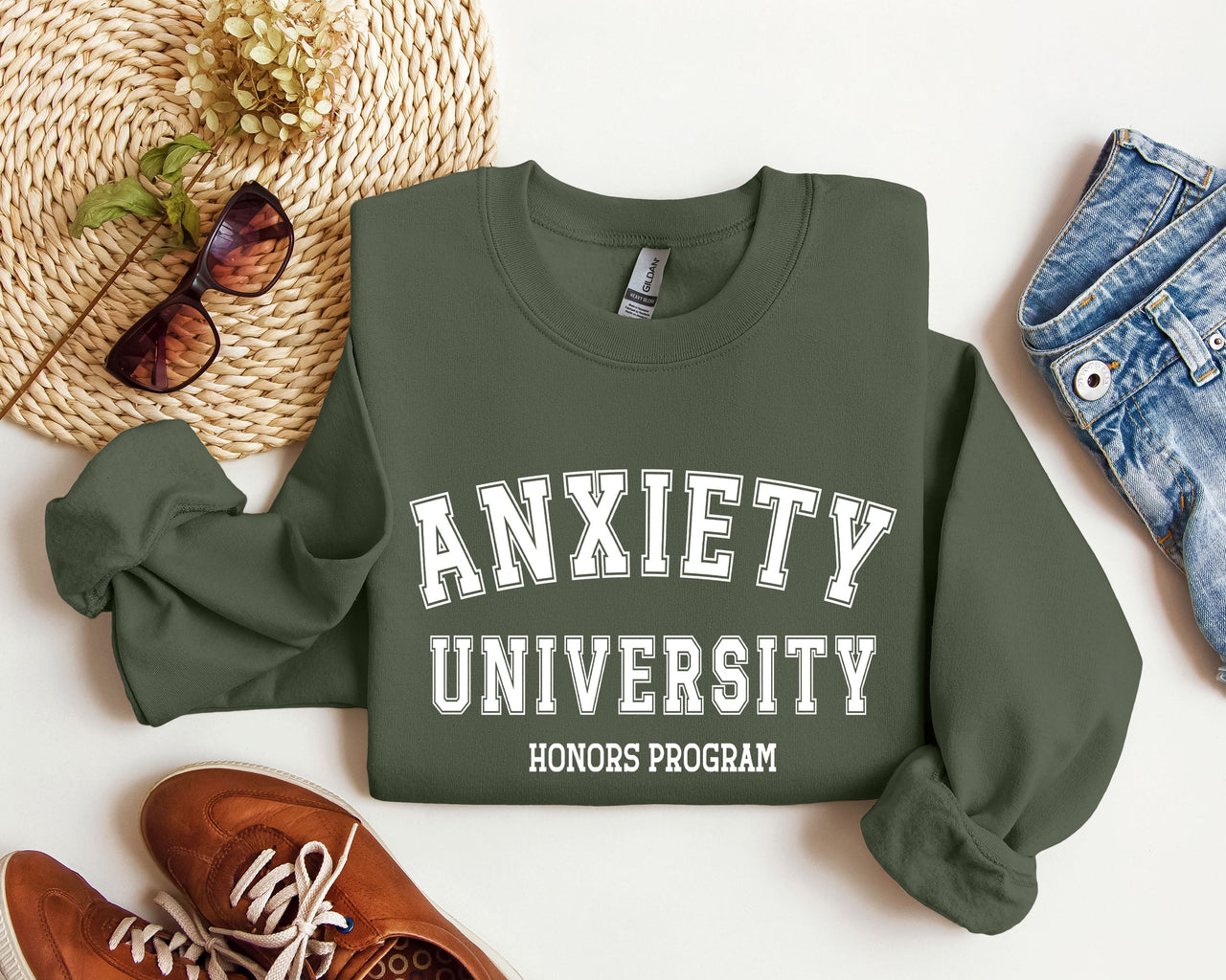 Anxiety University Sarcastic College Humor Graphic Typography Design For Study Breaks And Late Nights Sweatshirt