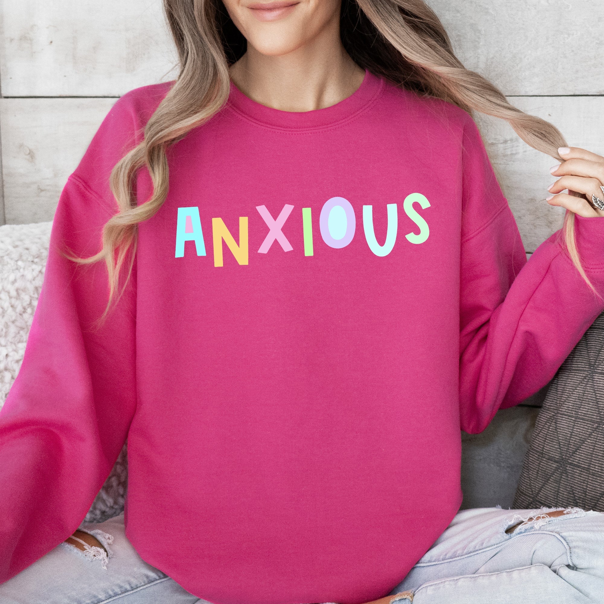 Anxious Positivity Sarcastic Mental Health Awareness Moms Cozy Graphic Sweatshirt