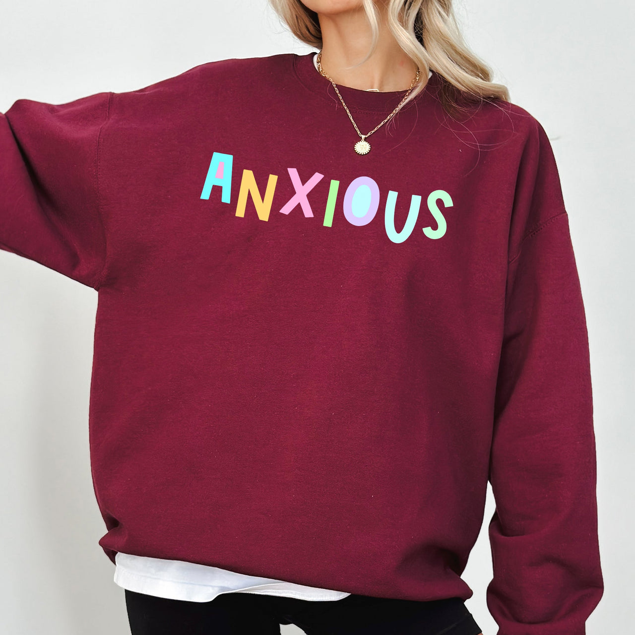 Anxious Positivity Sarcastic Mental Health Awareness Moms Cozy Graphic Sweatshirt