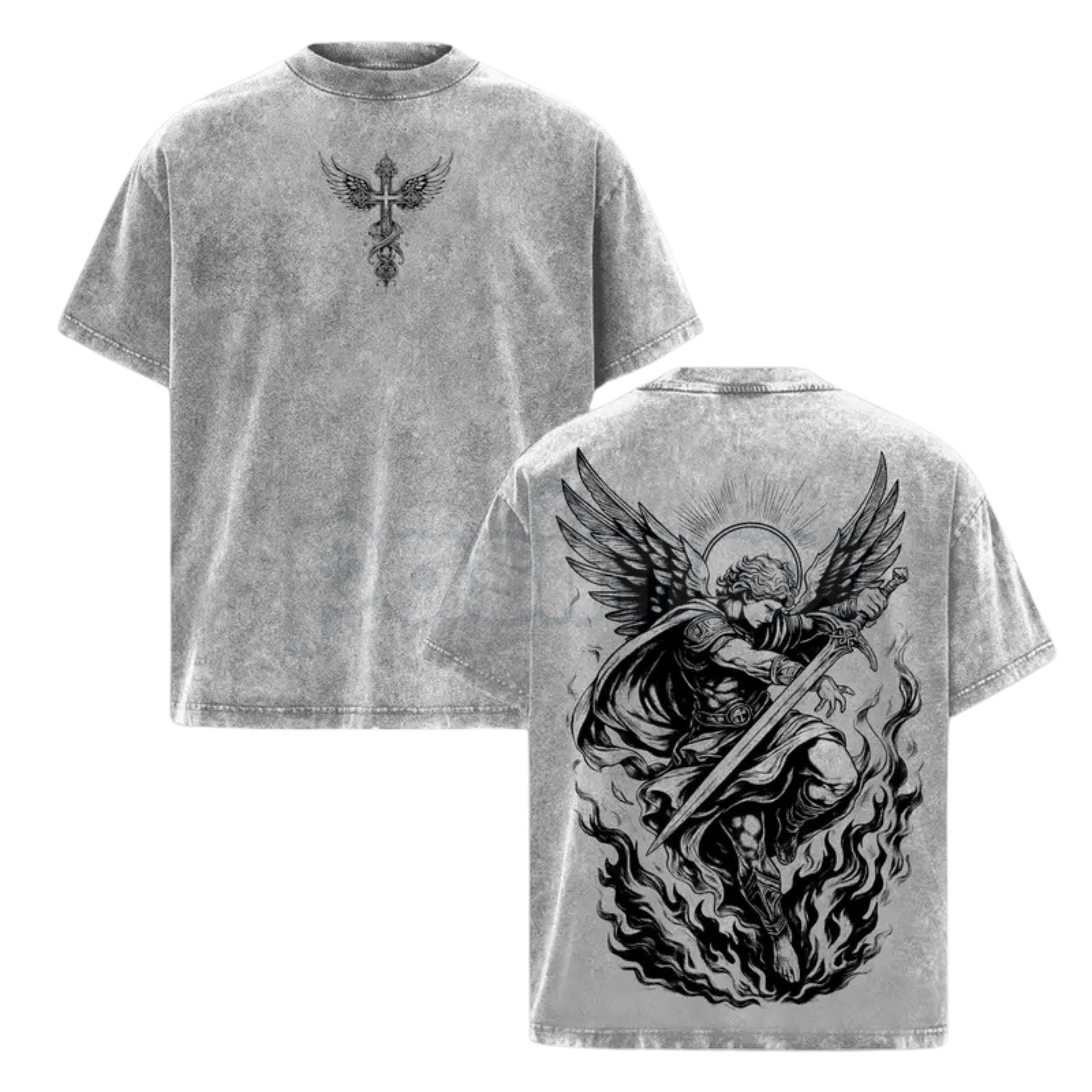 Archangel Michael Vintage Washed T-Shirt – Saint Michael Christian Streetwear Graphic Tee