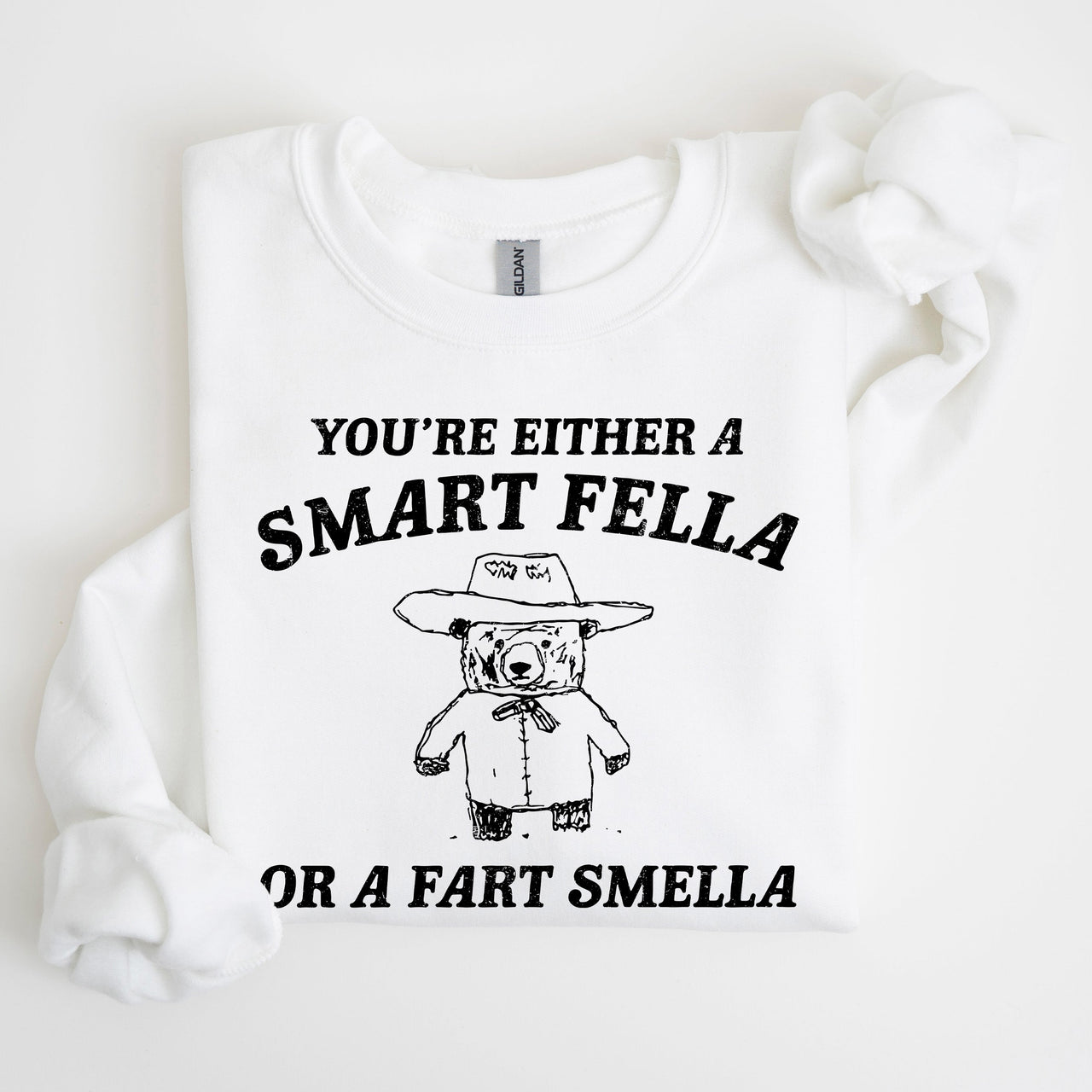 You're Either a Smart Fella Or a Fart Smella Bear Meme Graphic Cozy Fleece Lined Sweatshirt