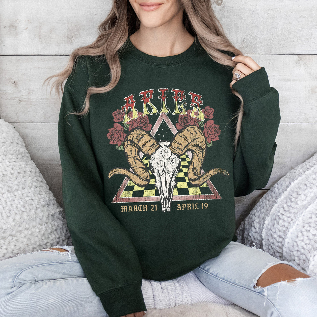 Aries Zodiac Astrology Horoscope Celestial Sign Constellation Pattern Vintage Inspired Graphic Sweatshirt
