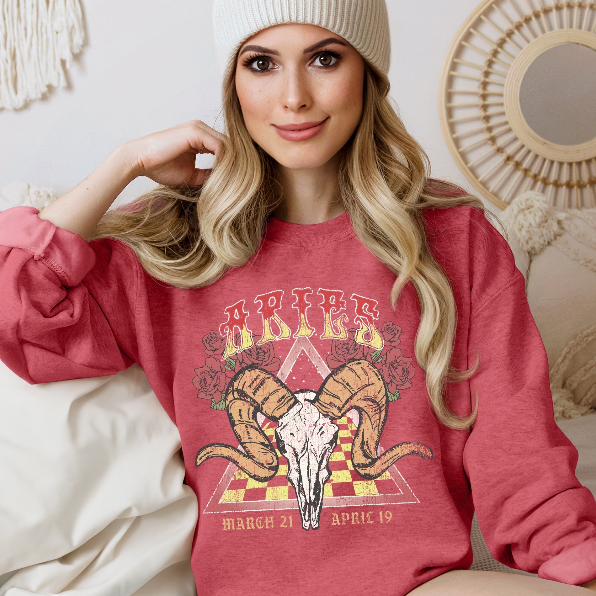 Aries Zodiac Astrology Horoscope Celestial Sign Constellation Pattern Vintage Inspired Graphic Sweatshirt