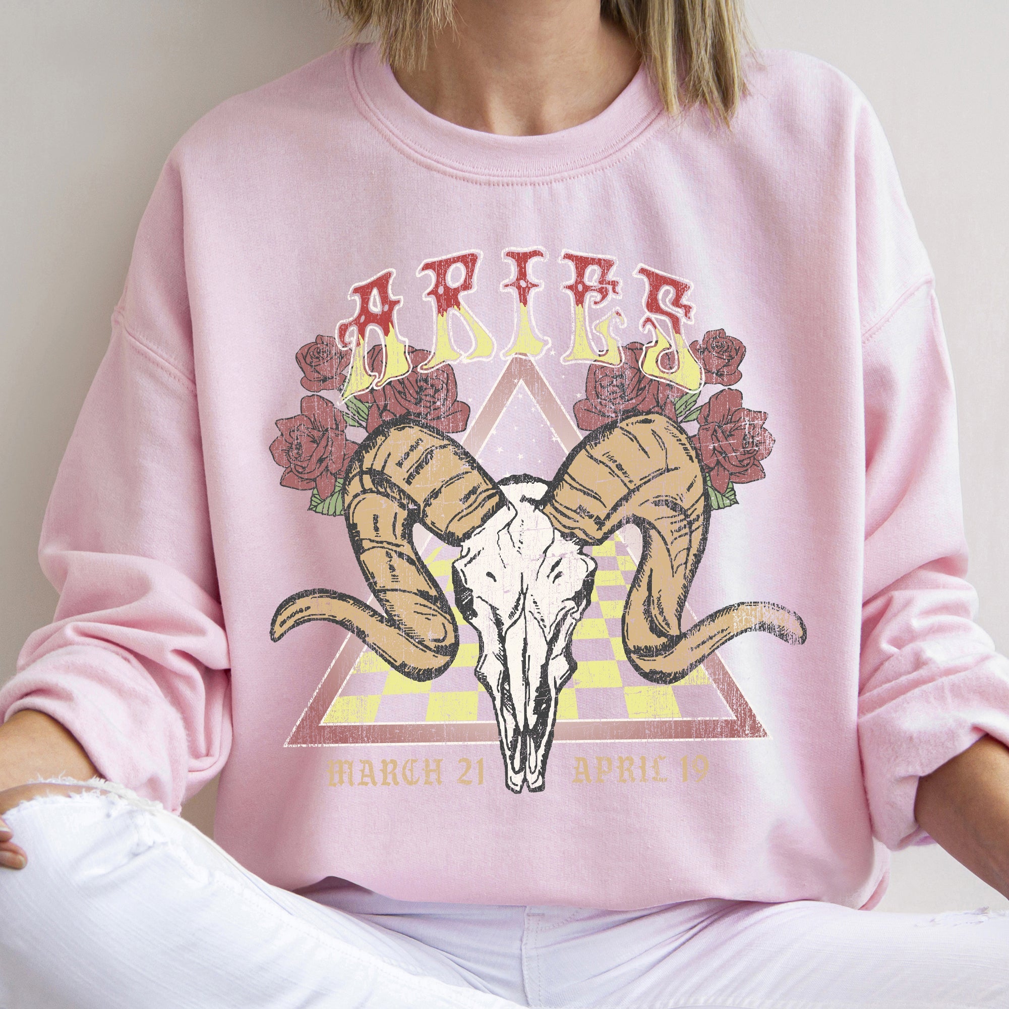 Aries Zodiac Astrology Horoscope Celestial Sign Constellation Pattern Vintage Inspired Graphic Sweatshirt