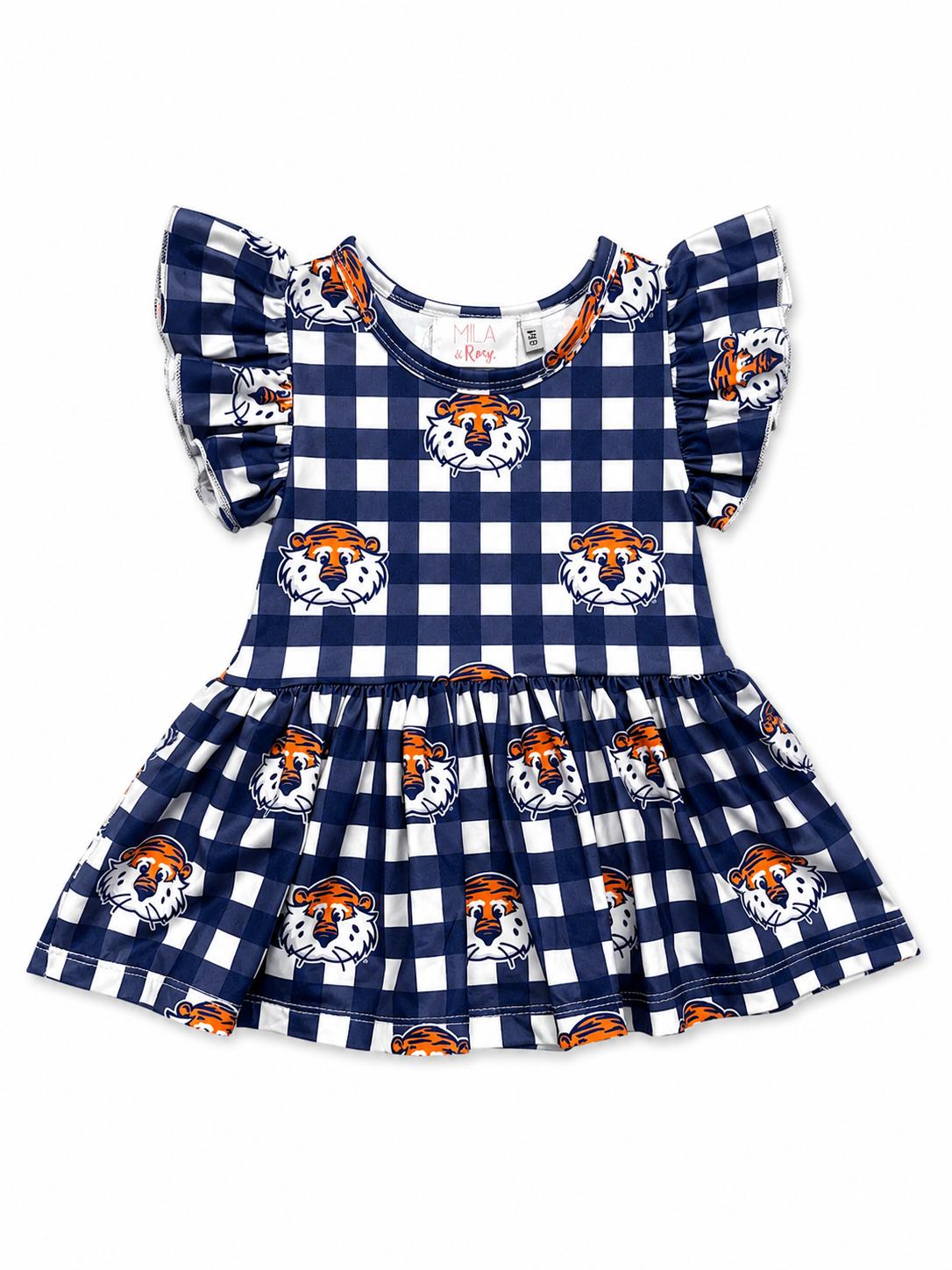 Auburn Plaid Aubie S/S Flutter Twirl Bodysuit