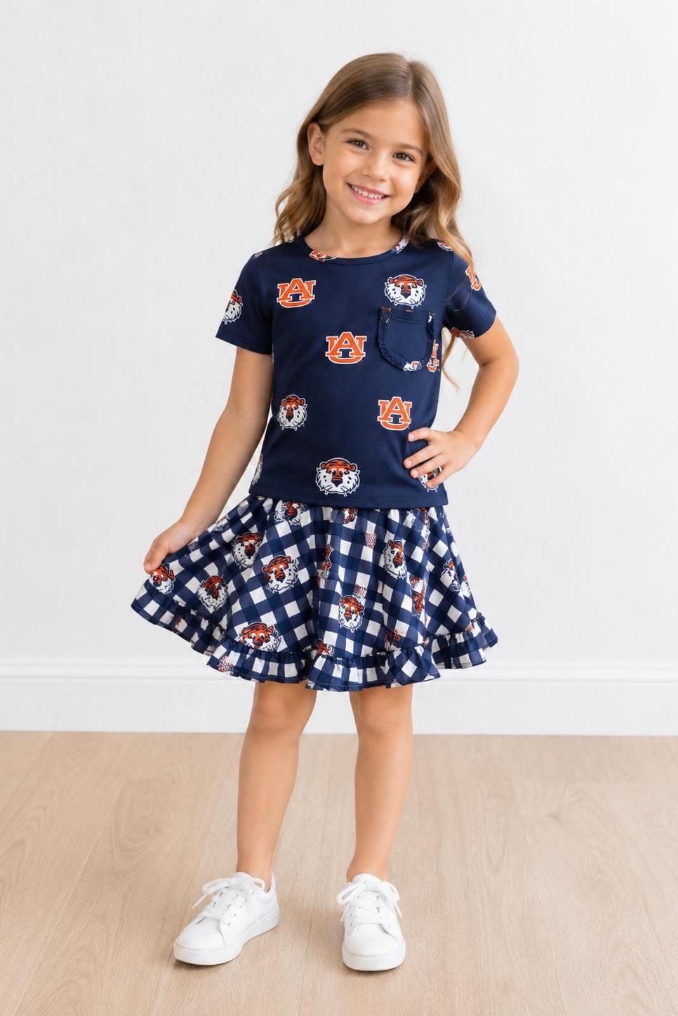 Auburn Blue Aubie Ruffle Pocket Tee