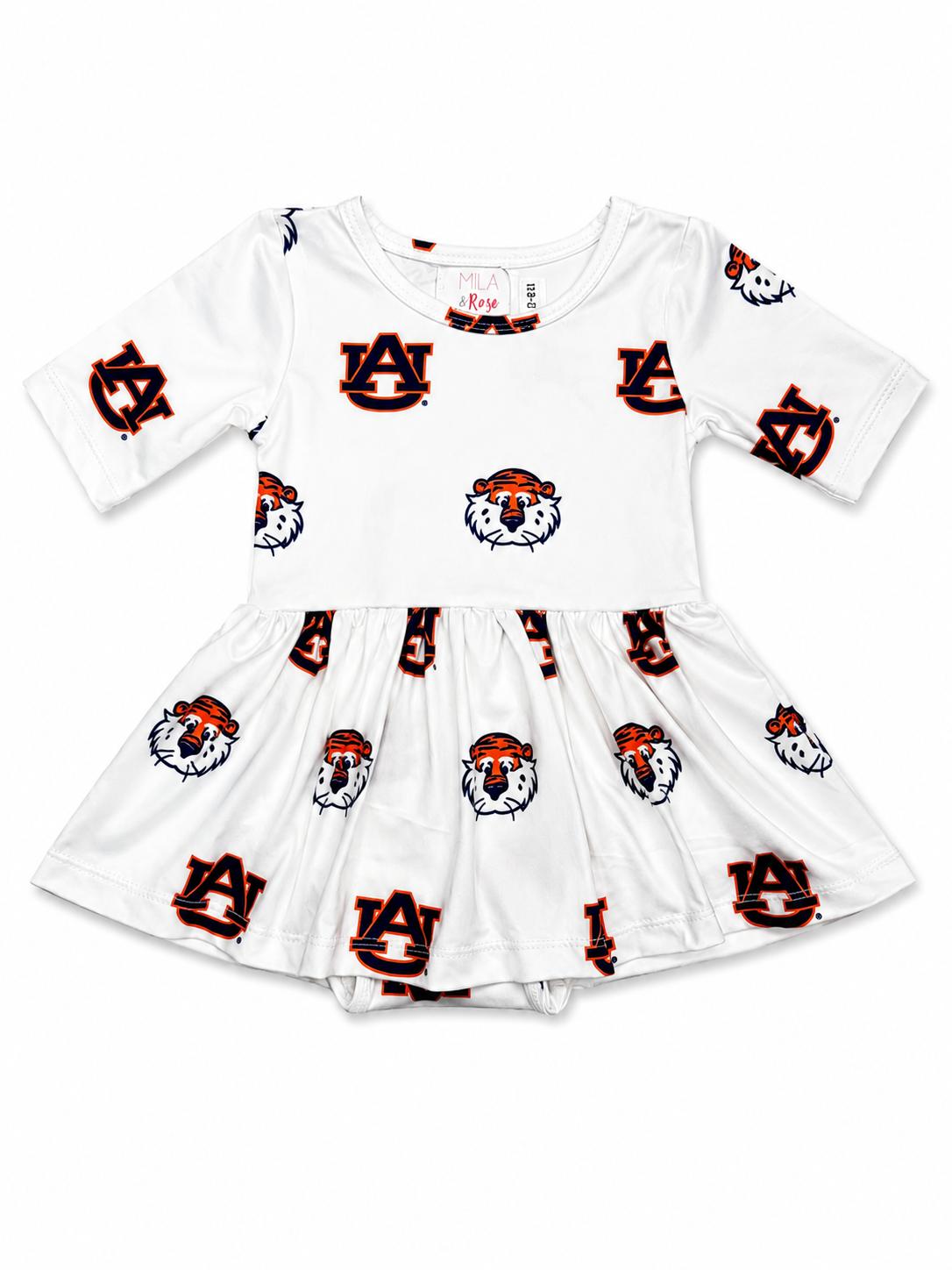 Auburn White Aubie 3/4 Sleeve Twirl Bodysuit