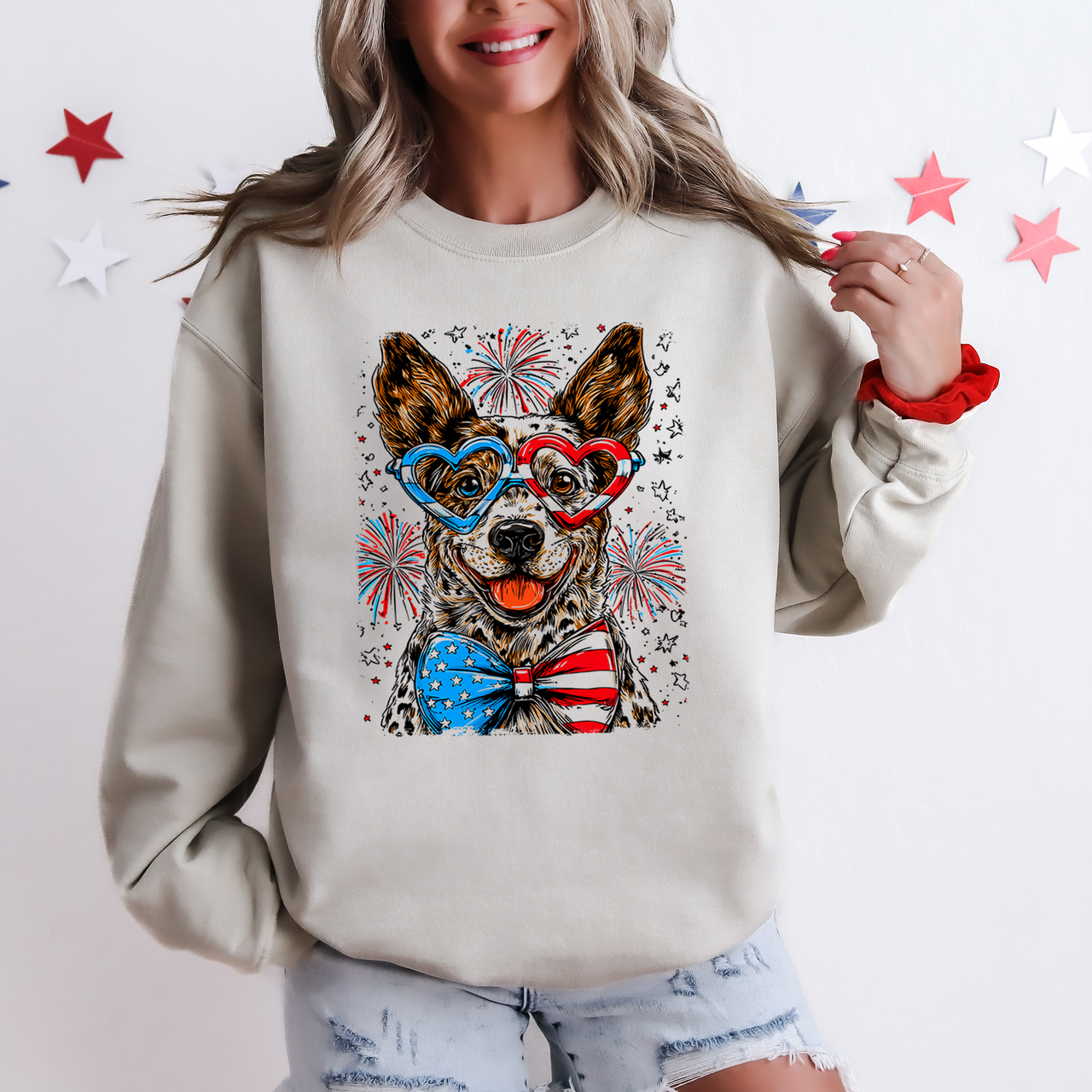 Australian Cattle Dog Patriotic USA America Pet Lover 4th Of July Retro Sweatshirt