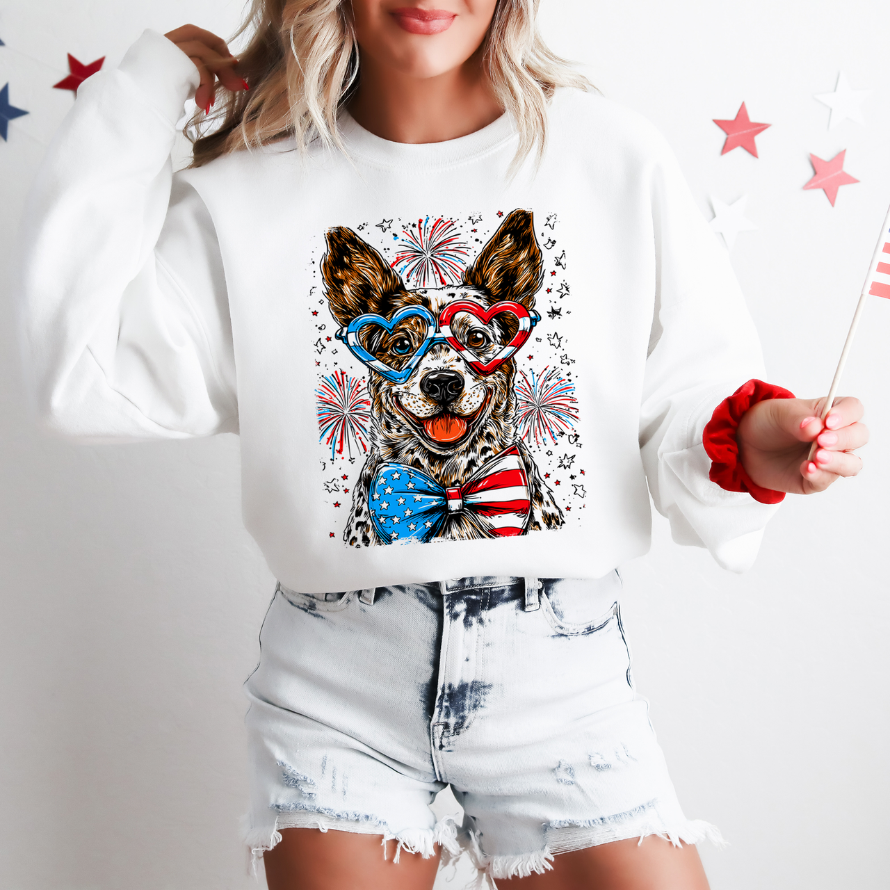 Australian Cattle Dog Patriotic USA America Pet Lover 4th Of July Retro Sweatshirt
