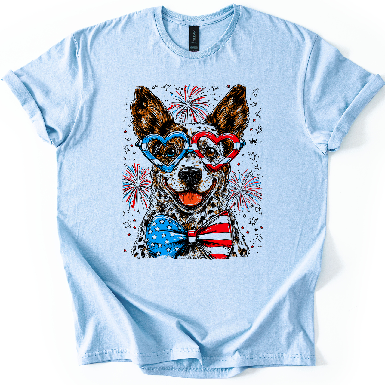 Australian Cattle Patriotic Dog USA America Pet Lover 4th July Flag Edition Graphic Tee