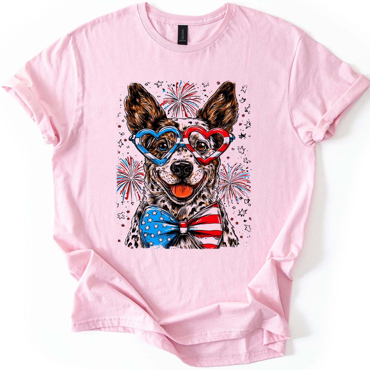 Australian Cattle Patriotic Dog USA America Pet Lover 4th July Flag Edition Graphic Tee