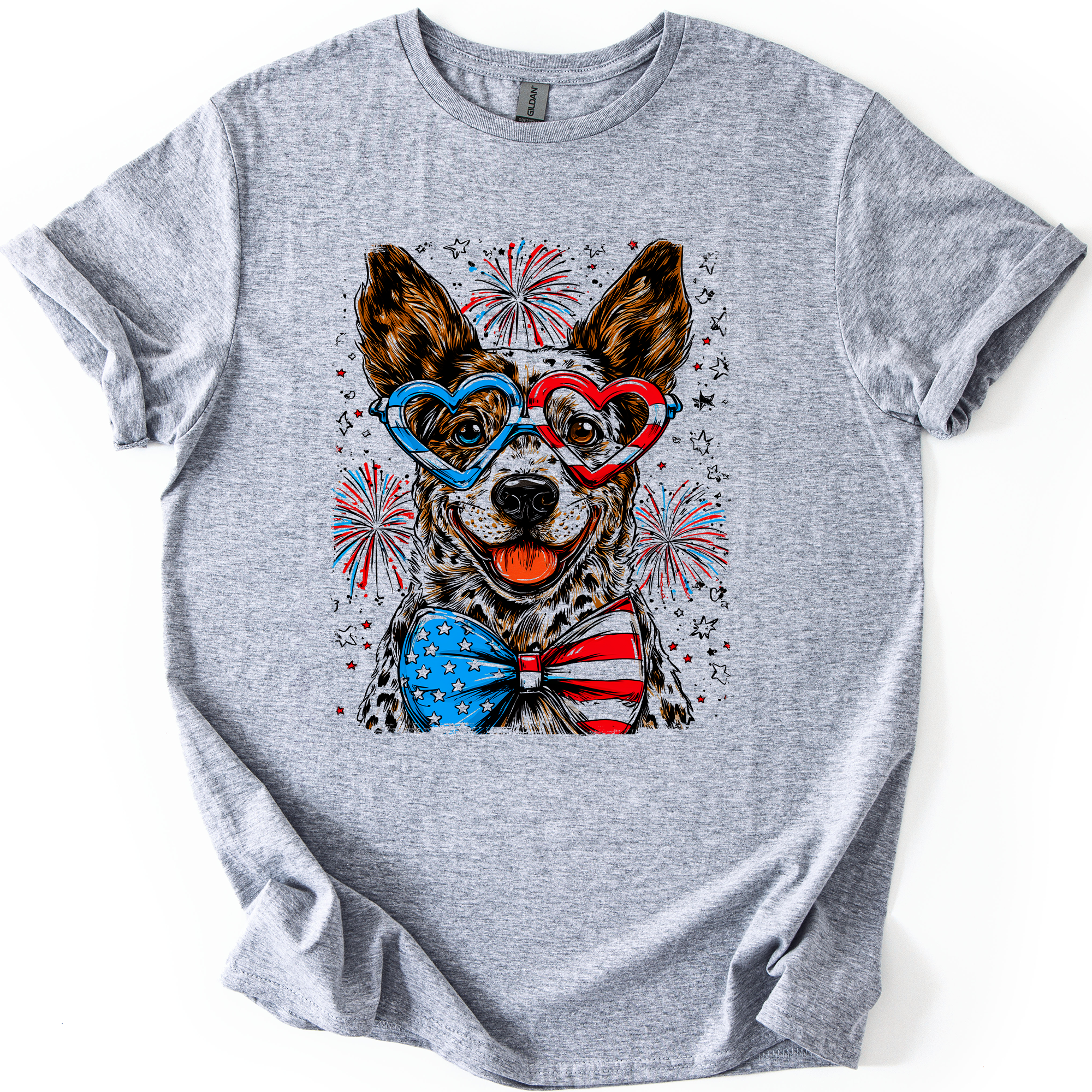 Australian Cattle Patriotic Dog USA America Pet Lover 4th July Flag Edition Graphic Tee