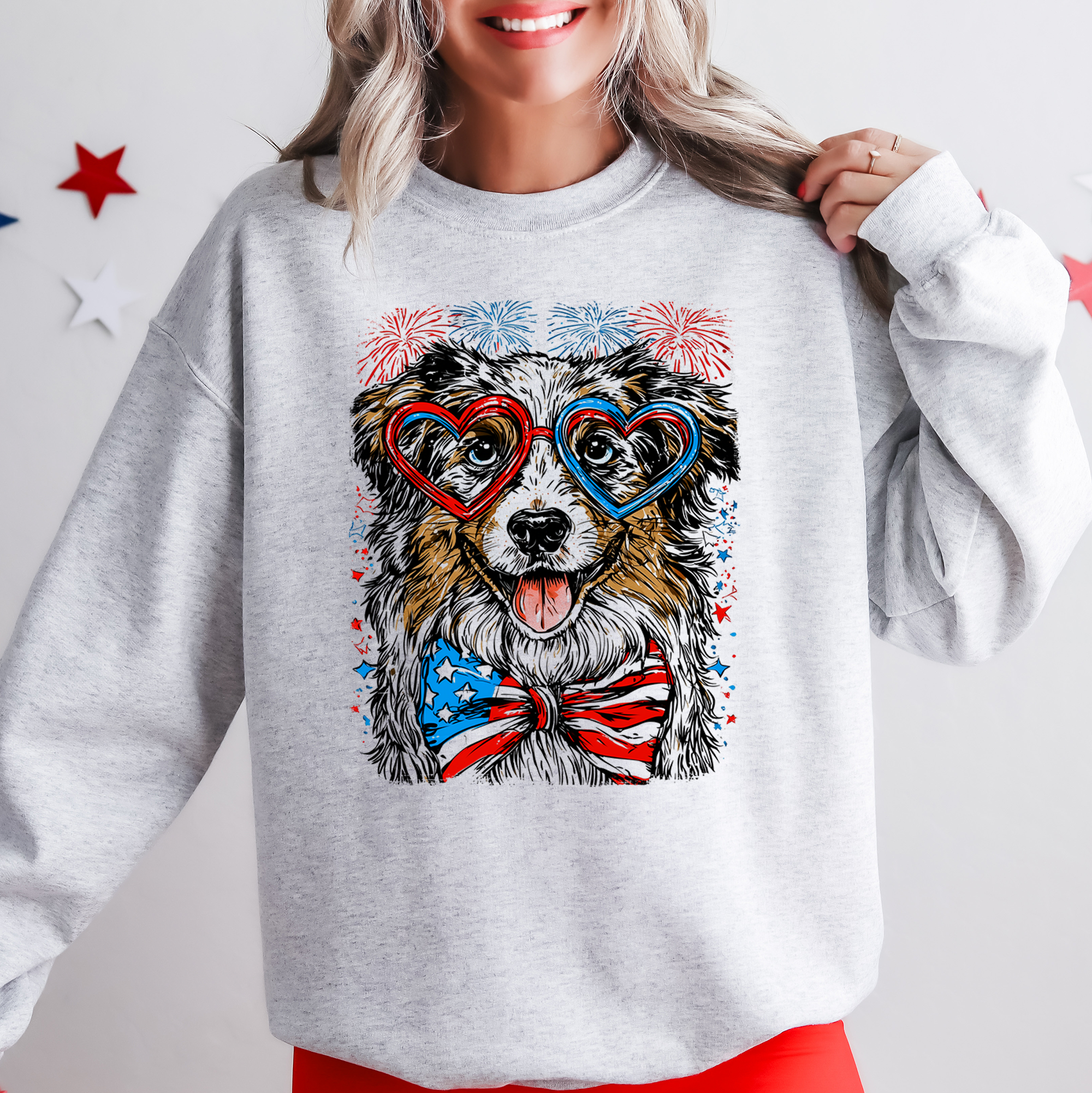 Australian Shepherd Patriotic Dog USA America 4th of July Pet Lover US Flag Sweatshirt