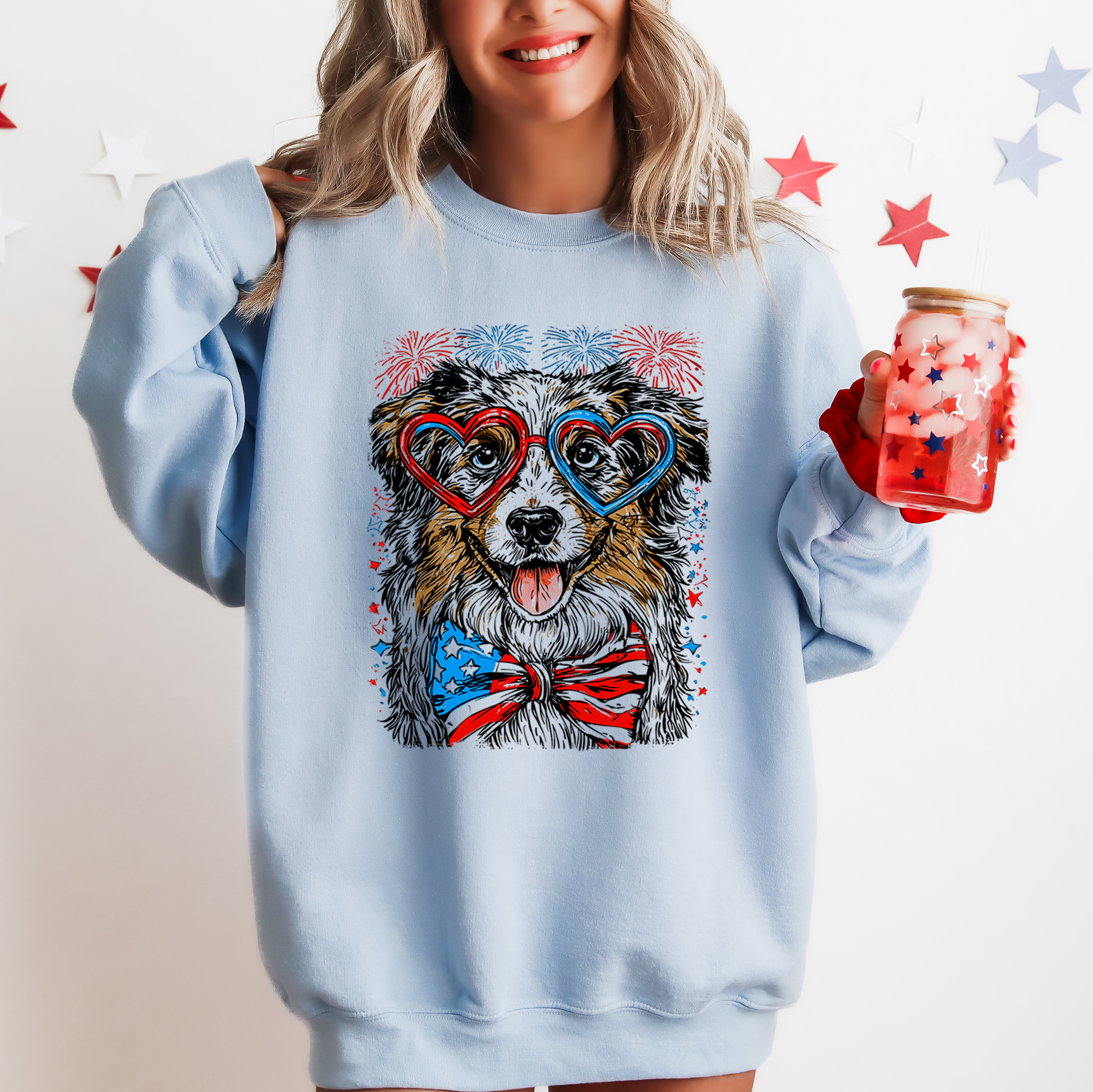Australian Shepherd Patriotic Dog USA America 4th of July Pet Lover US Flag Sweatshirt