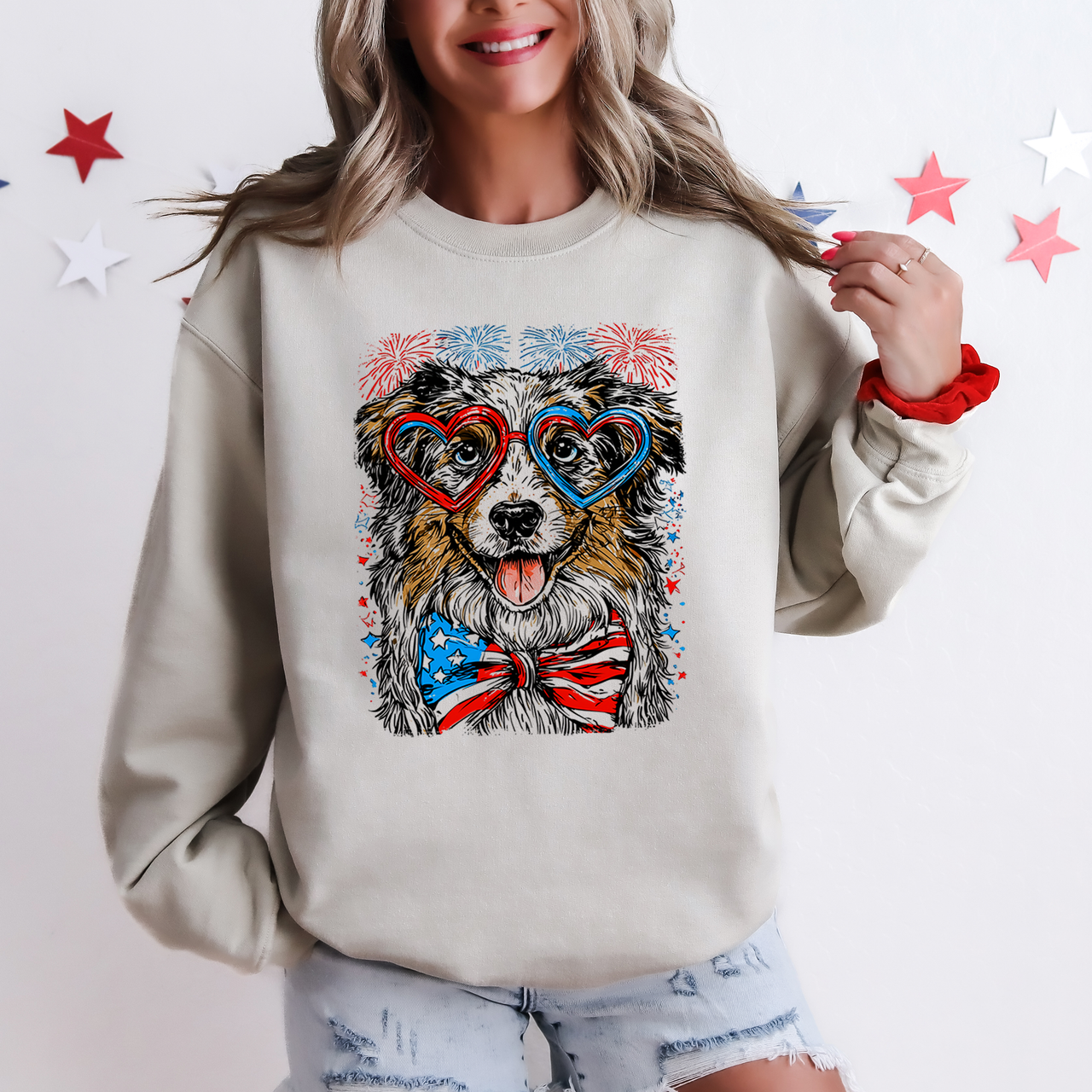 Australian Shepherd Patriotic Dog USA America 4th of July Pet Lover US Flag Sweatshirt