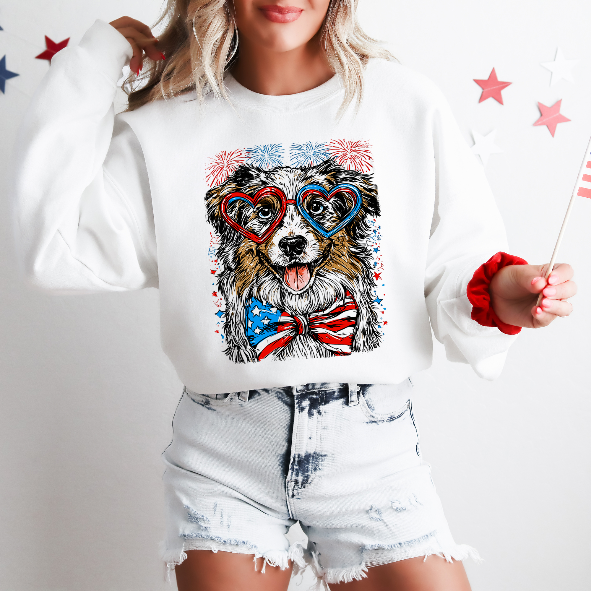 Australian Shepherd Patriotic Dog USA America 4th of July Pet Lover US Flag Sweatshirt