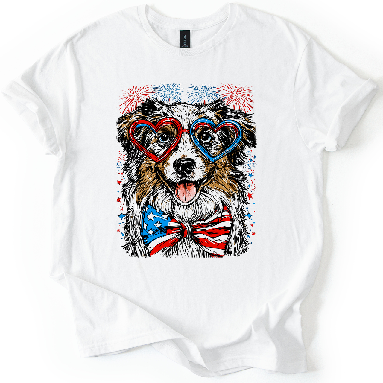 Premium Australian Shepherd Patriotic Dog USA Flag Pride For Pet Lovers Graphic Tee