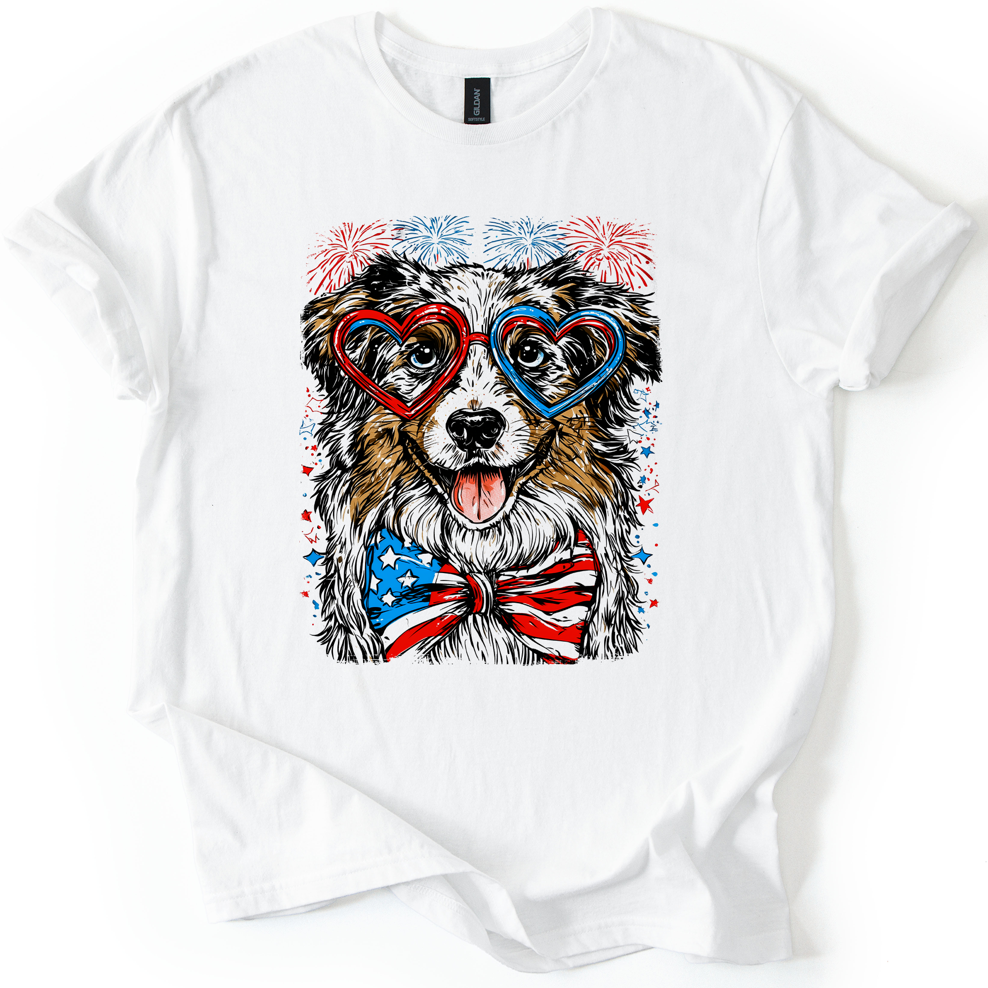 Premium Australian Shepherd Patriotic Dog USA Flag Pride For Pet Lovers Graphic Tee