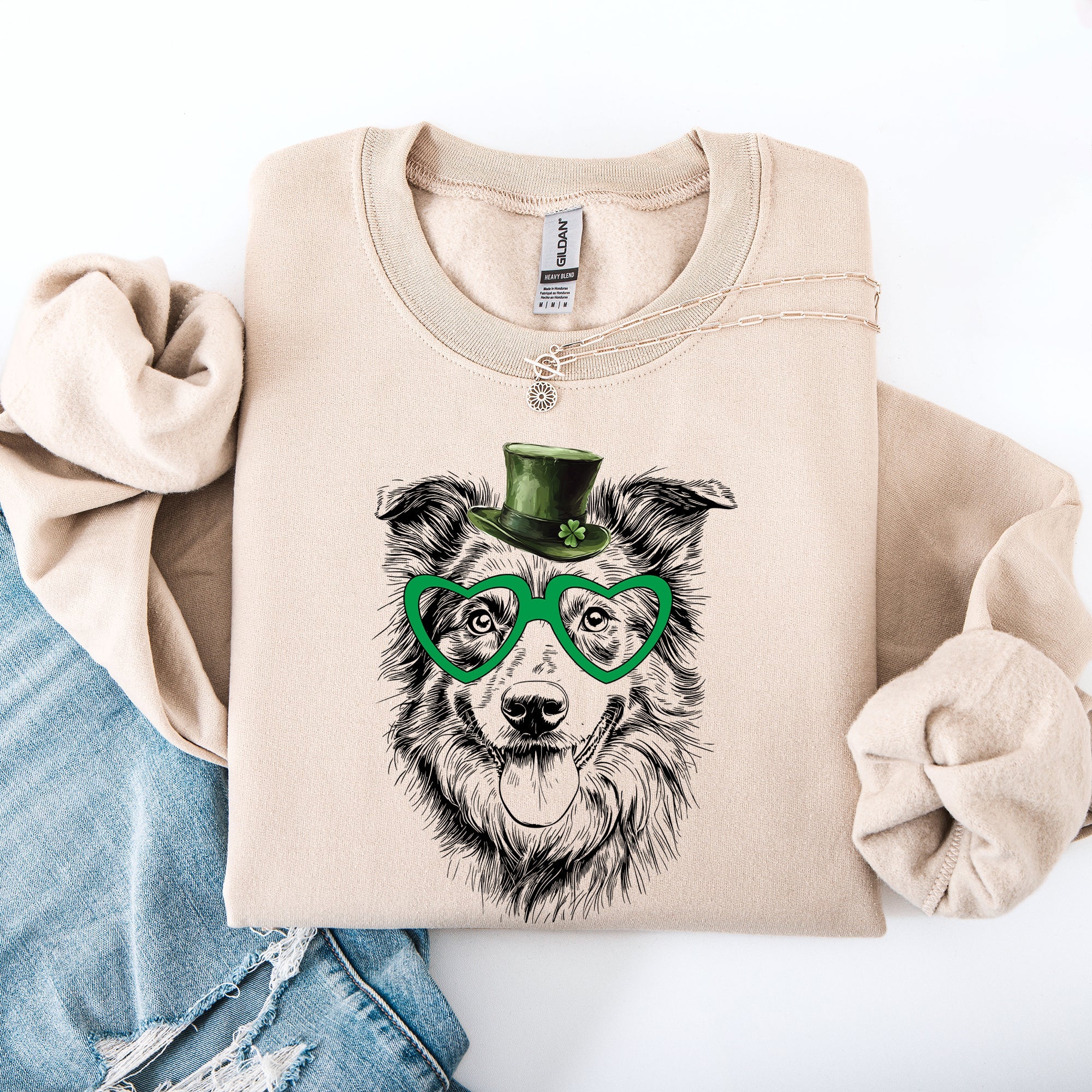 Australian Shepherd Adorable Dog St Patrick's Day Lucky Irish Mascot Design Sweatshirt